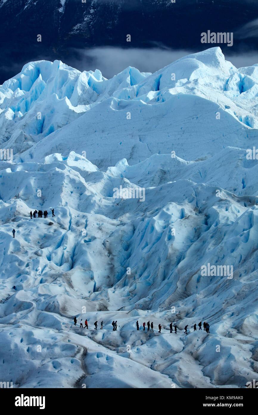 Hikers on Perito Moreno Glacier, Parque Nacional Los Glaciares (World Heritage Area), Patagonia, Argentina, South America Stock Photo
