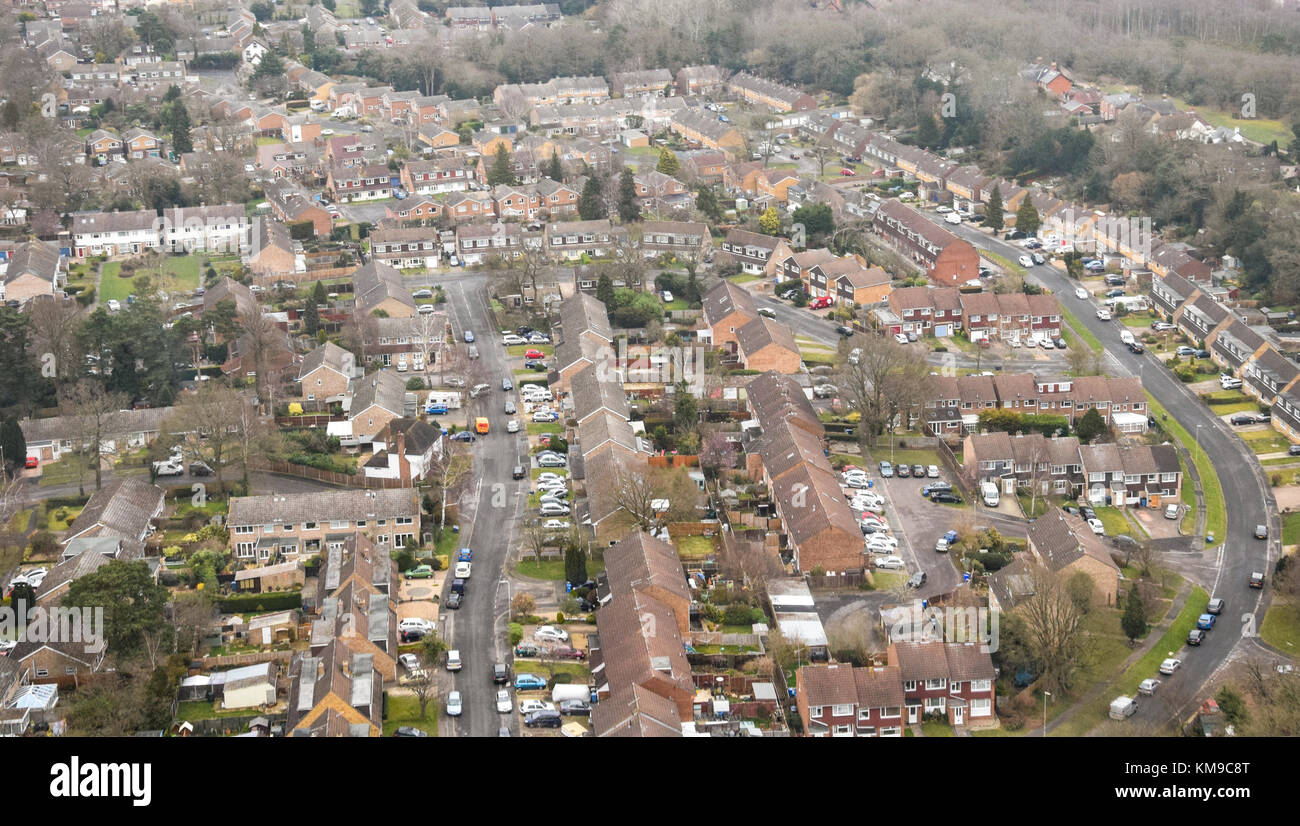 Photograph from a Helicopter of the outskirts of Hampshire town Yateley Stock Photo