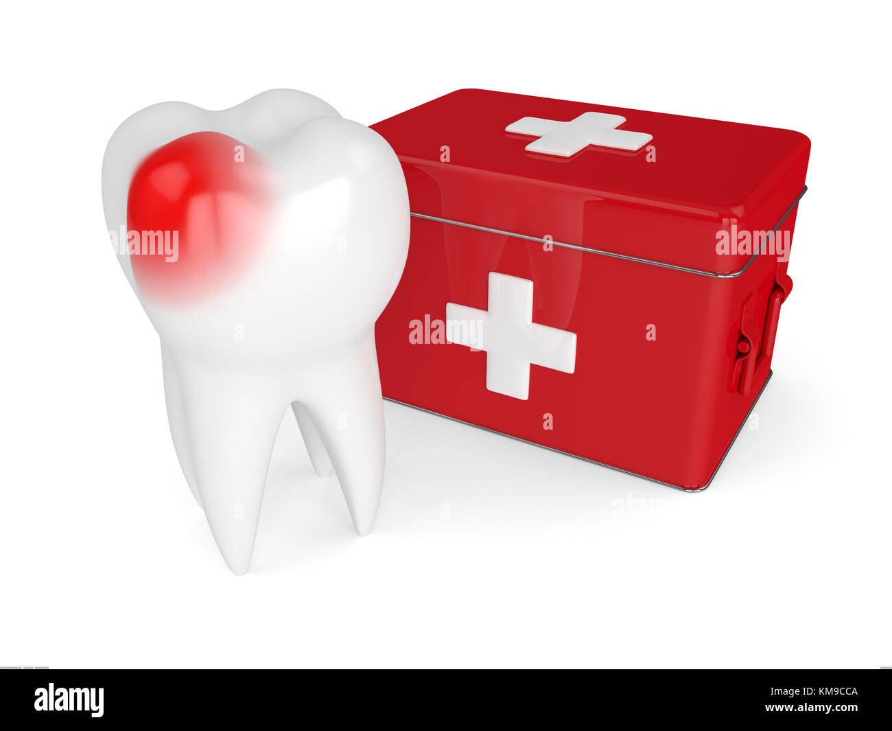 3d render of tooth with first aid kit isolated on white background ...
