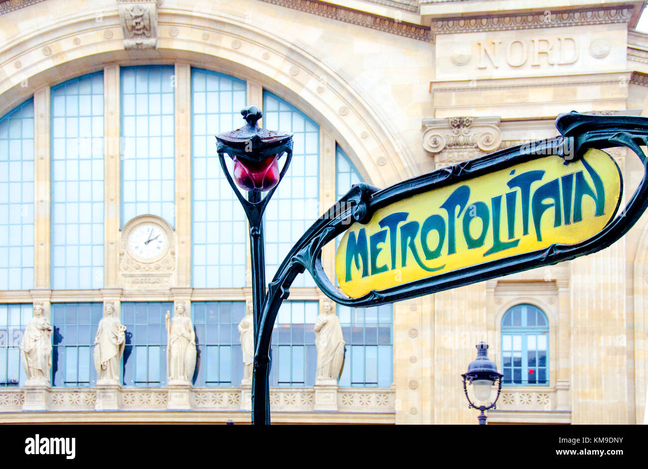 Paris, France. Metro sign at Gare du Nord Stock Photo