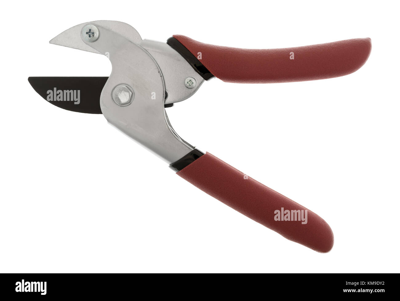 A pair of open pruning shears isolated on a white background Stock