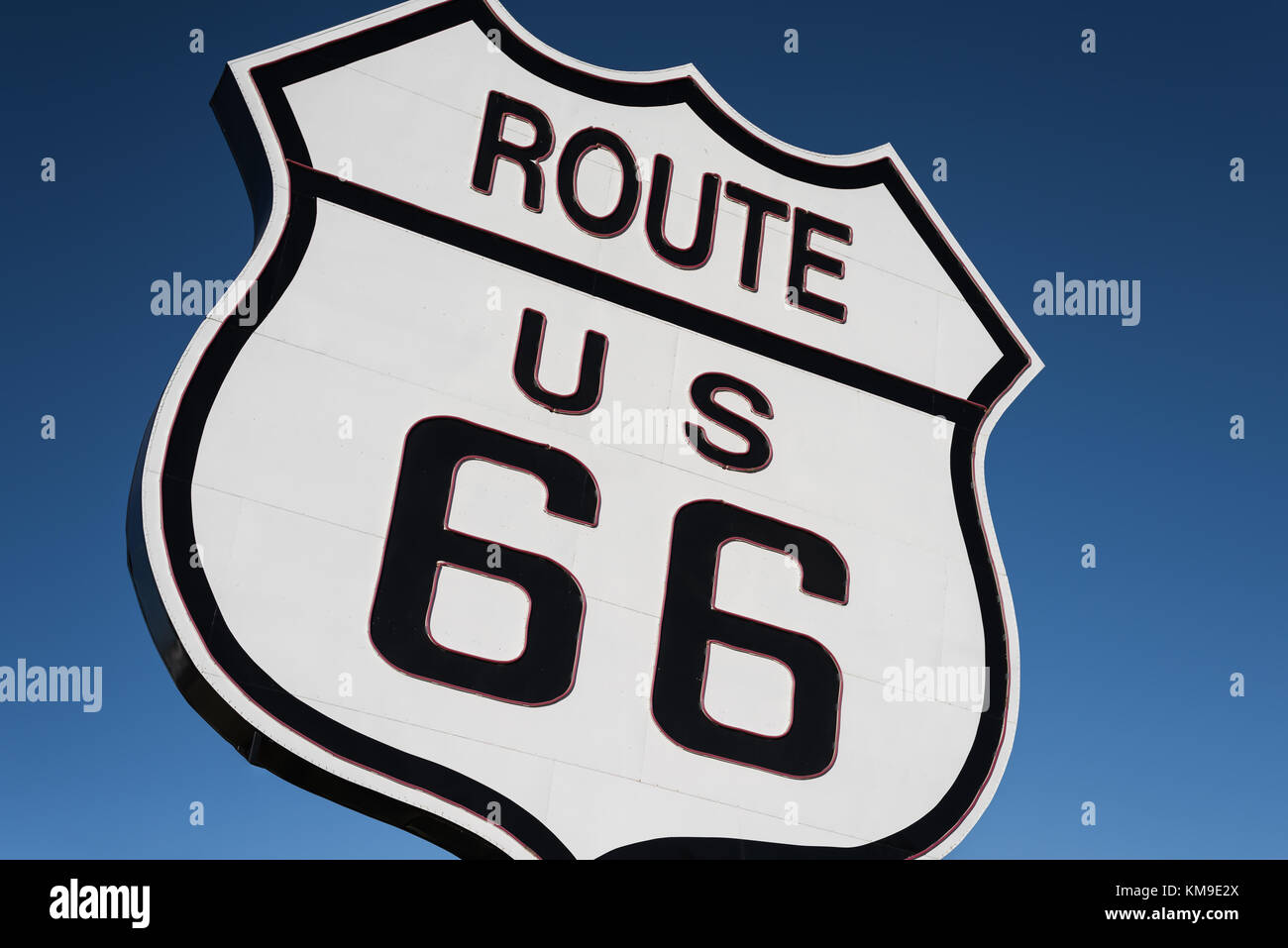 Route 66 sign against a blue sky, Oklahoma, USA Stock Photo