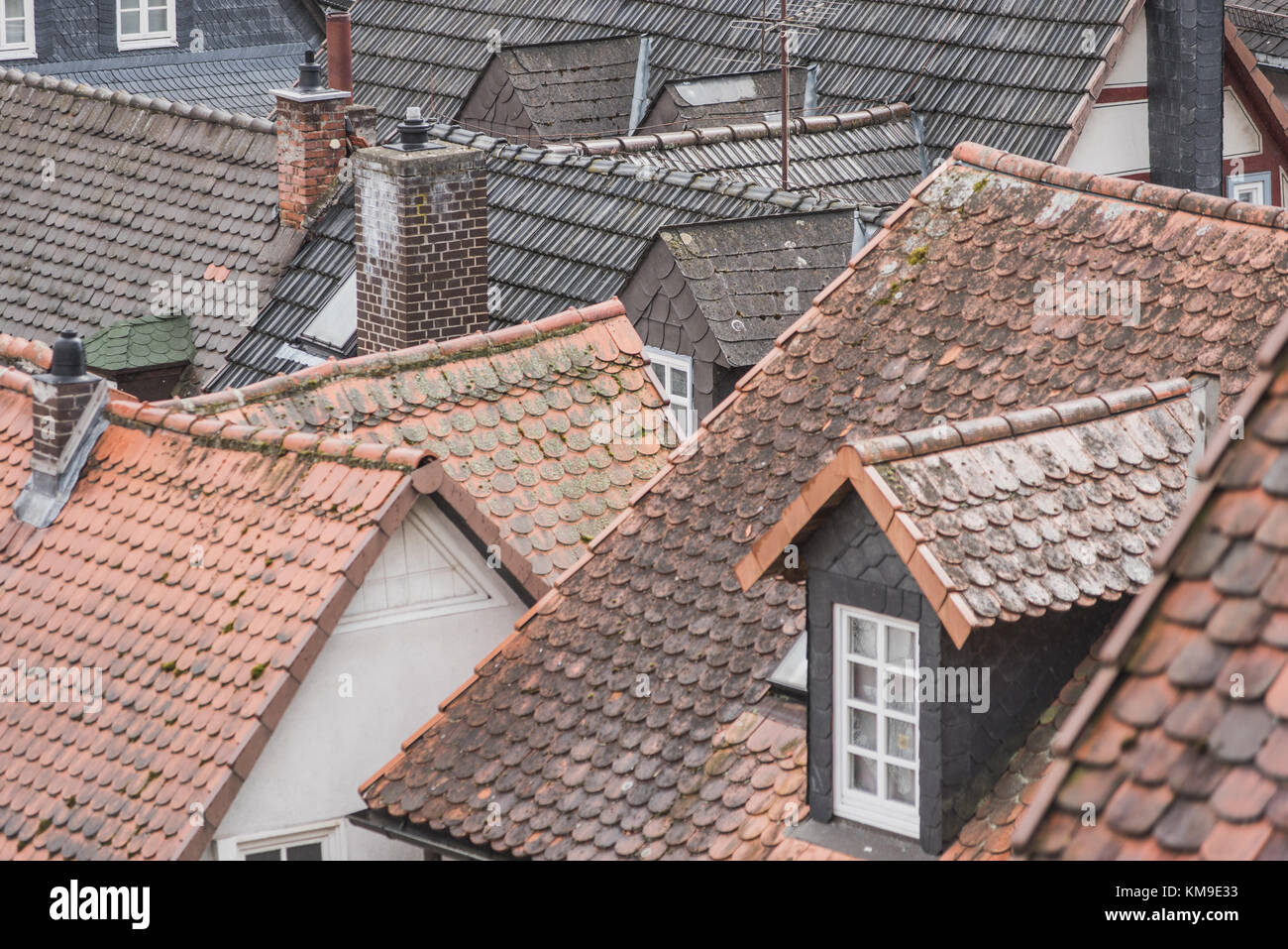 Traditional Pitched Rooftops, Marburg, Hesse, Germany Stock Photo