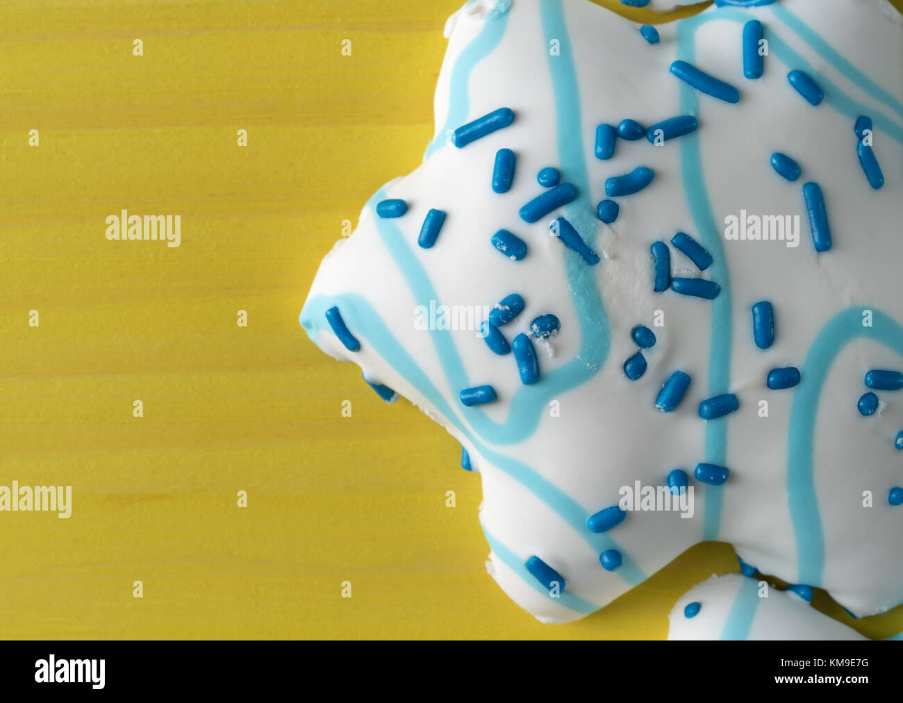 Top Close View Of Large Blue And White Decorated Star Shaped Stock