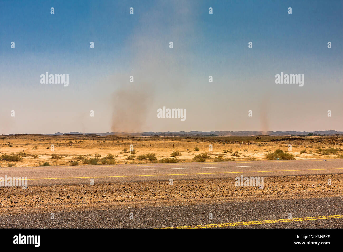 Whirlwinds in a desert valley, Riyadh Province, Saudi Arabia Stock Photo