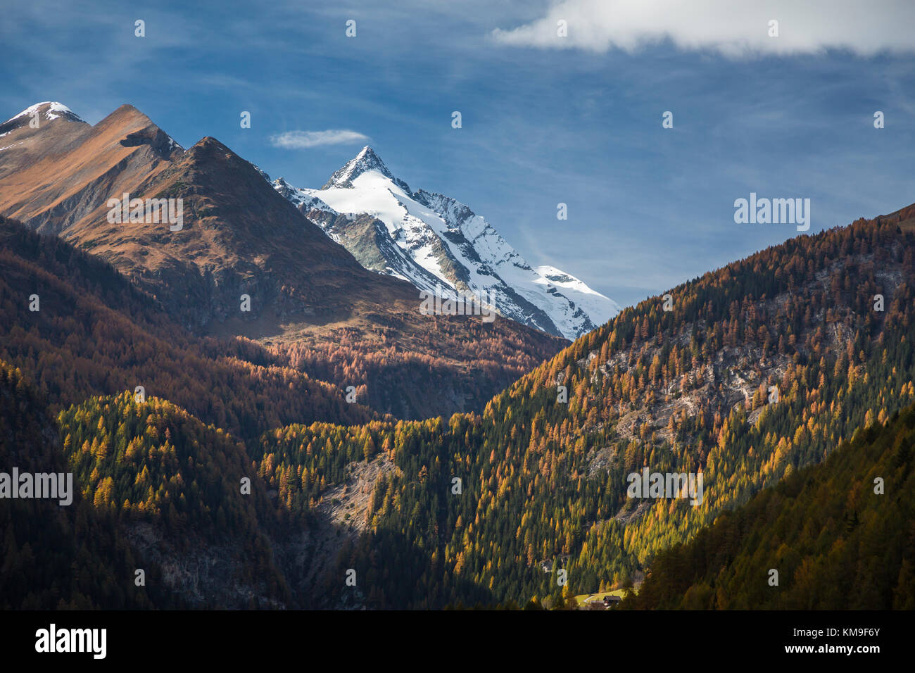 The snow capped Grossglockner mountain peak from Heiligenblut, Tyrol