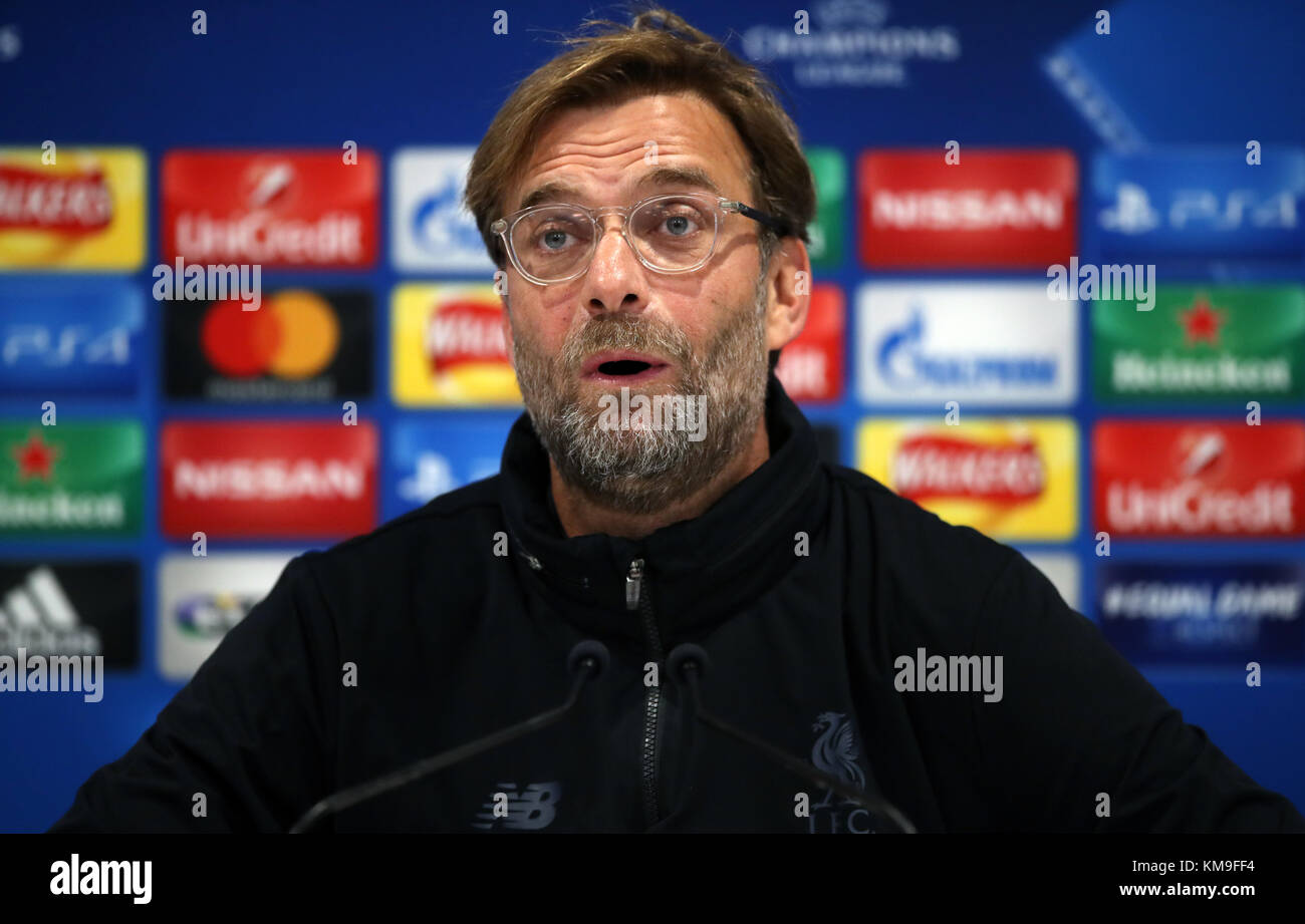 Liverpool manager Jurgen Klopp during a press conference at Anfield, Liverpool. PRESS ASSOCIATION Photo. Picture date: Tuesday December 5, 2017. See PA Story SOCCER Liverpool. Photo credit should read: Nick Potts/PA Wire Stock Photo