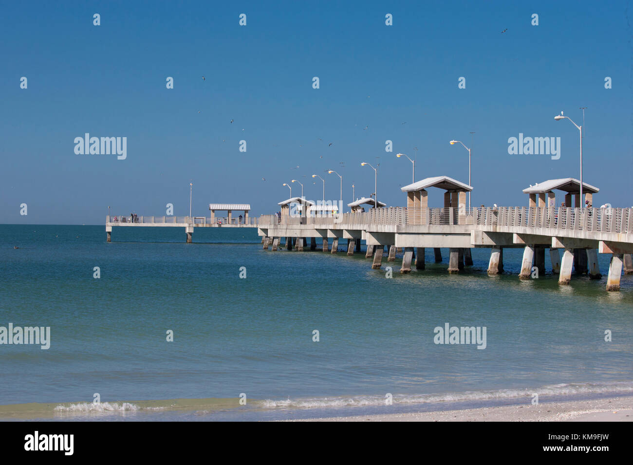 1000 foot Fishing Pier into Gulf of Mexico in Fort De Soto Park in Pinellas County, Tierra Verde Florida Stock Photo