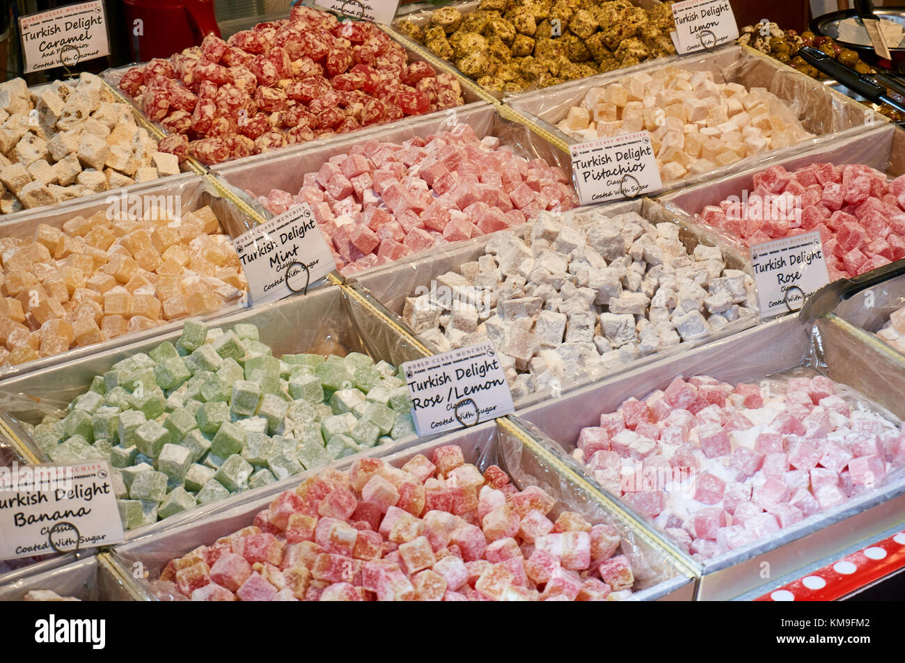 Glasgow, Scotland - 1 December 2017 : Christmas sweets and decorations on a street marked during the festive period. Stock Photo