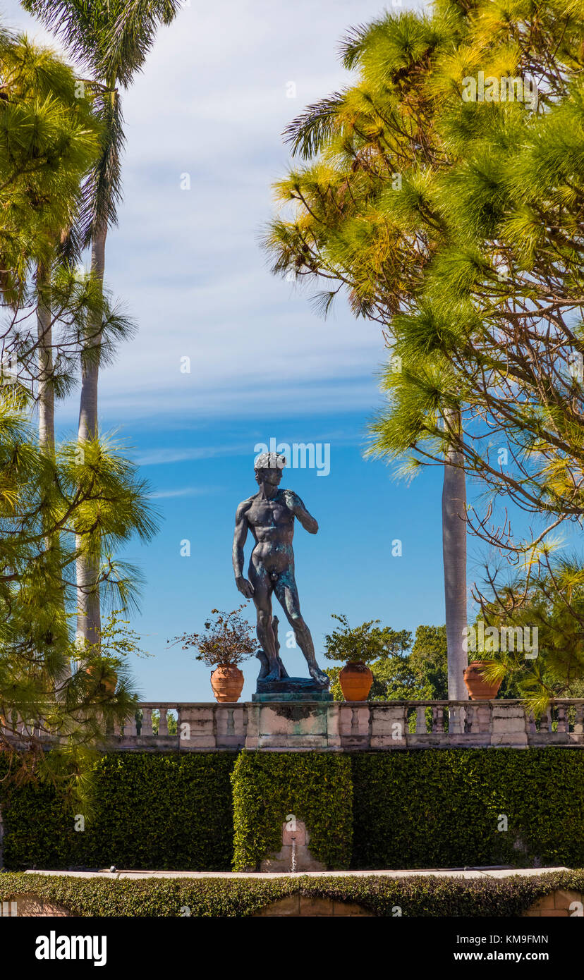 Replica of Michelangelo’s David statue in the Courtyard at The John and Mable Ringling Museum of Art in Sarasota Florida Stock Photo