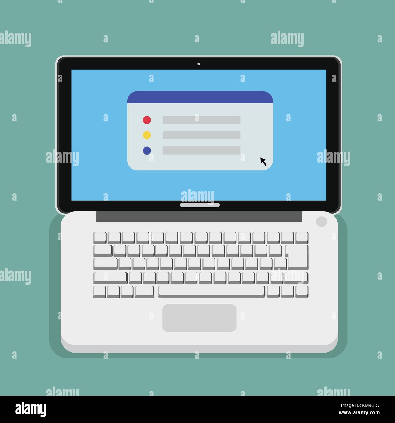 Flat computer laptop design with keyboard and simple website show on screen vector illustration. Stock Vector