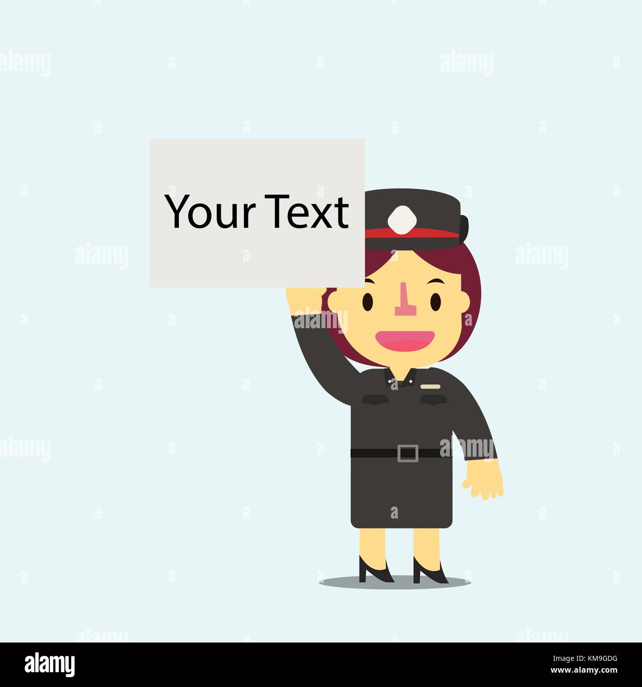 Thai woman police holding white empty board for your text vector. Flat cute woman police character vector.Cop vector Stock Vector
