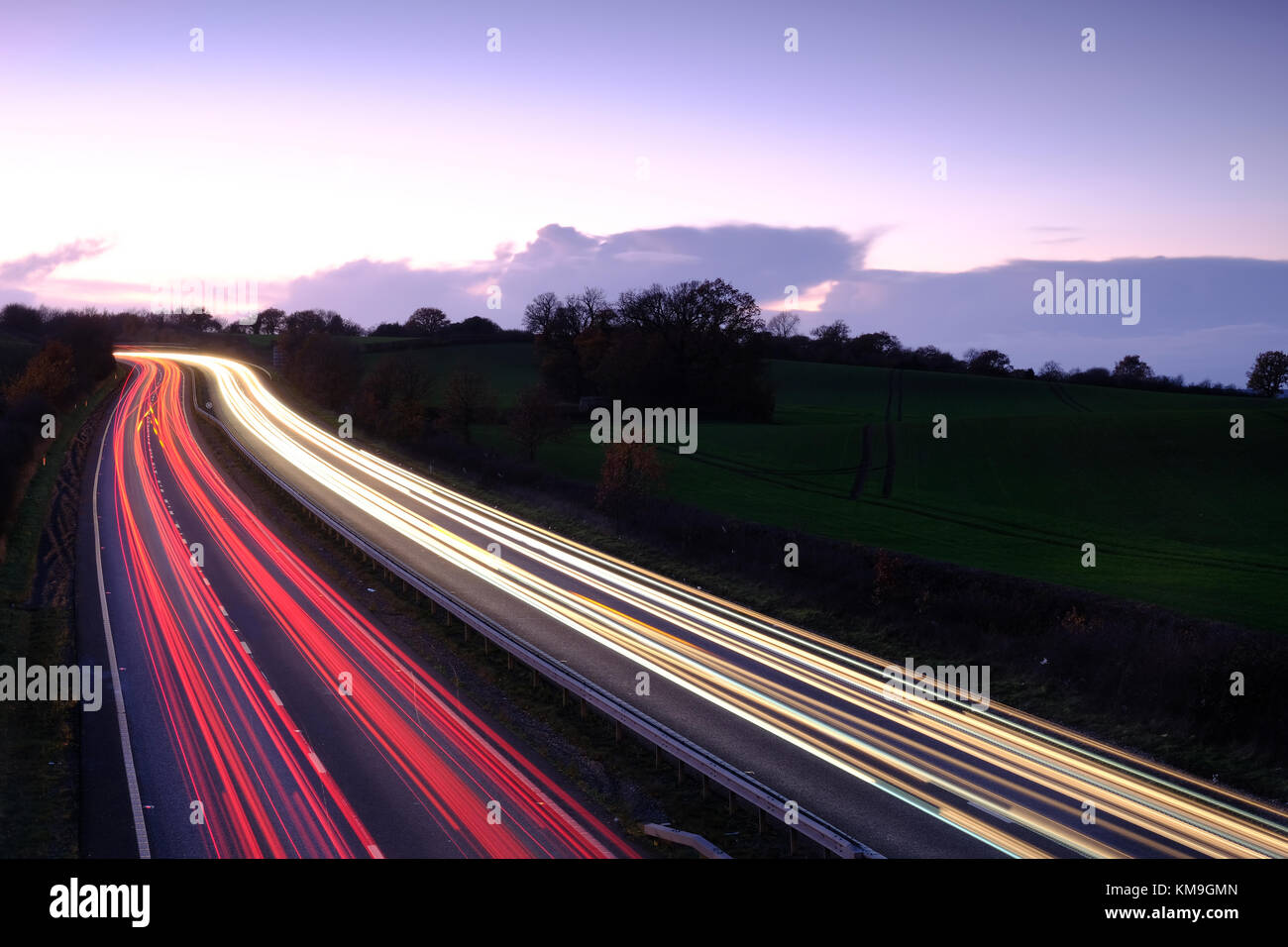 time lapse of traffic on a dual carriageway in UK Stock Photo