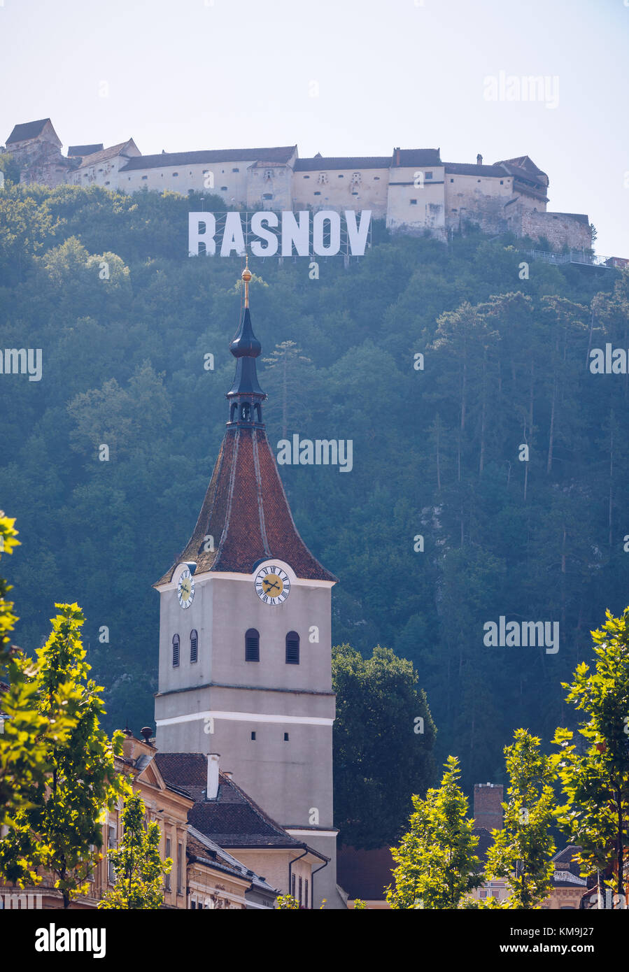 Fortified Church in Rasnov City and medieval Fortress 'Cetate' in Brasov, Transylvania, Romania Stock Photo
