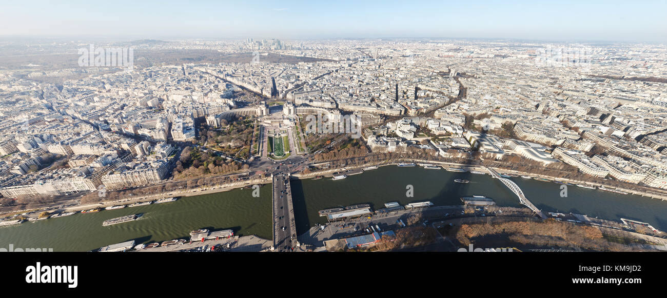 Paris panorama view from Eiffel Tower, Musee de l'Homme, Palais de Chaillot, Jardins du Trocadero, Chaillot and Seine river Stock Photo