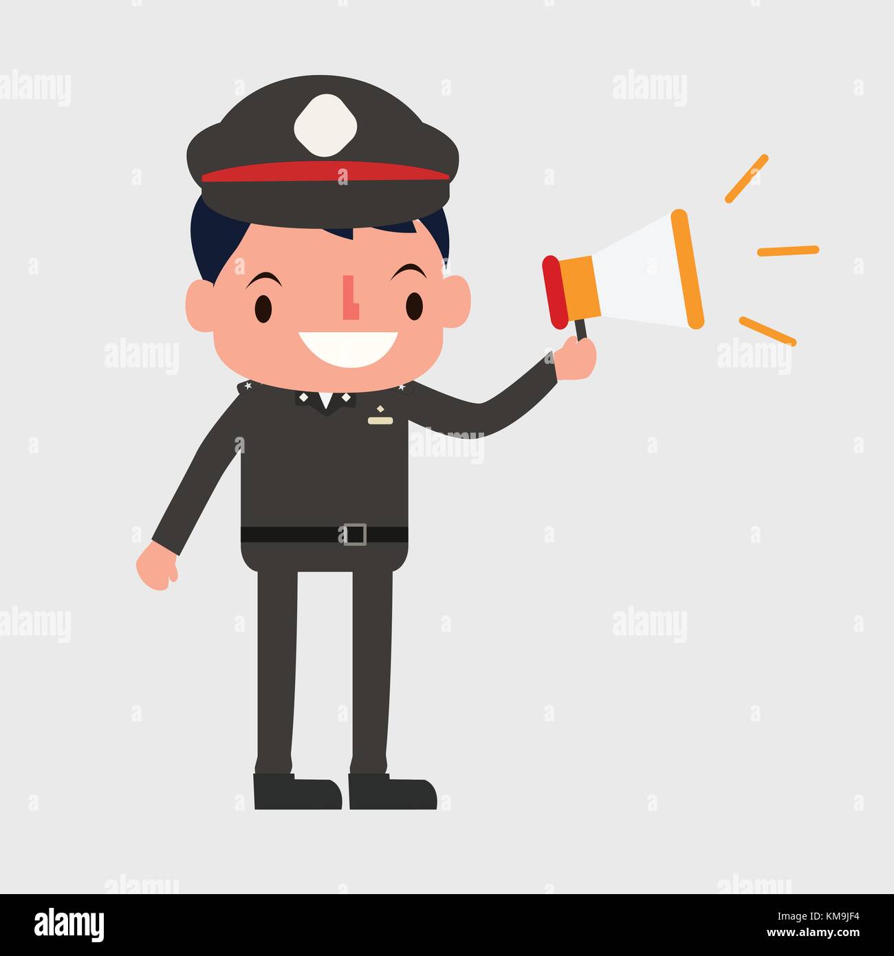 Thai police holding megaphone to announcing vector. Flat cute police character vector.Cop vector Stock Vector