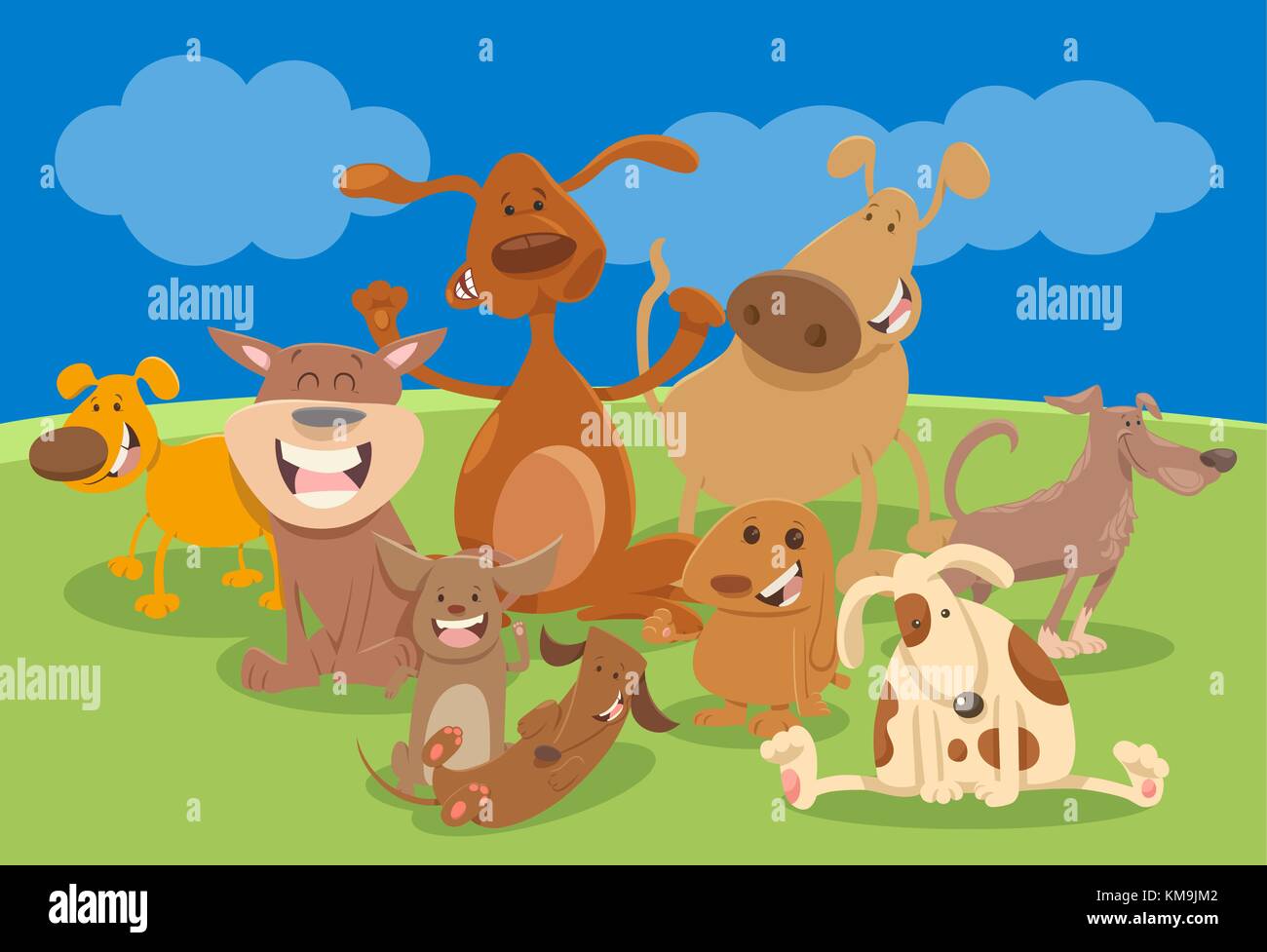 Cartoon Illustration of Funny Dogs or Puppies Animal Characters Group Stock Vector