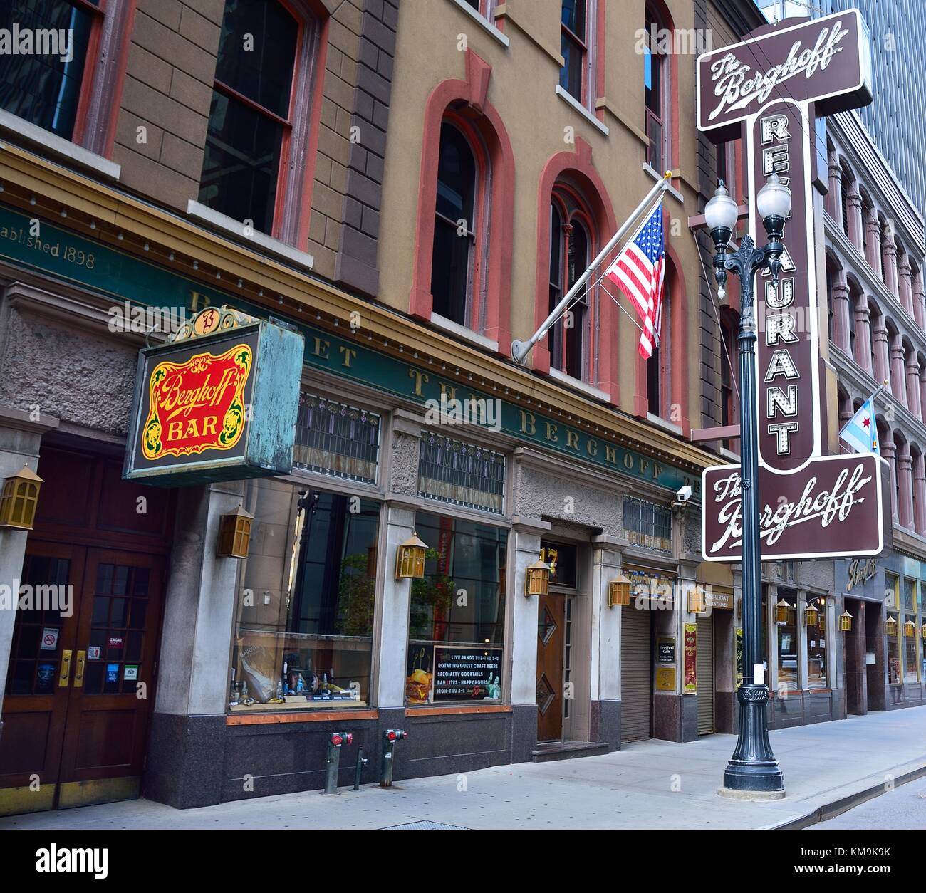 Chicago, Illinois - July 16, 2017: The Berghoff Restaurant on West Adams Street, The Loop district, Chicago, Illinois, USA. Was opened in 1898 by Herm Stock Photo