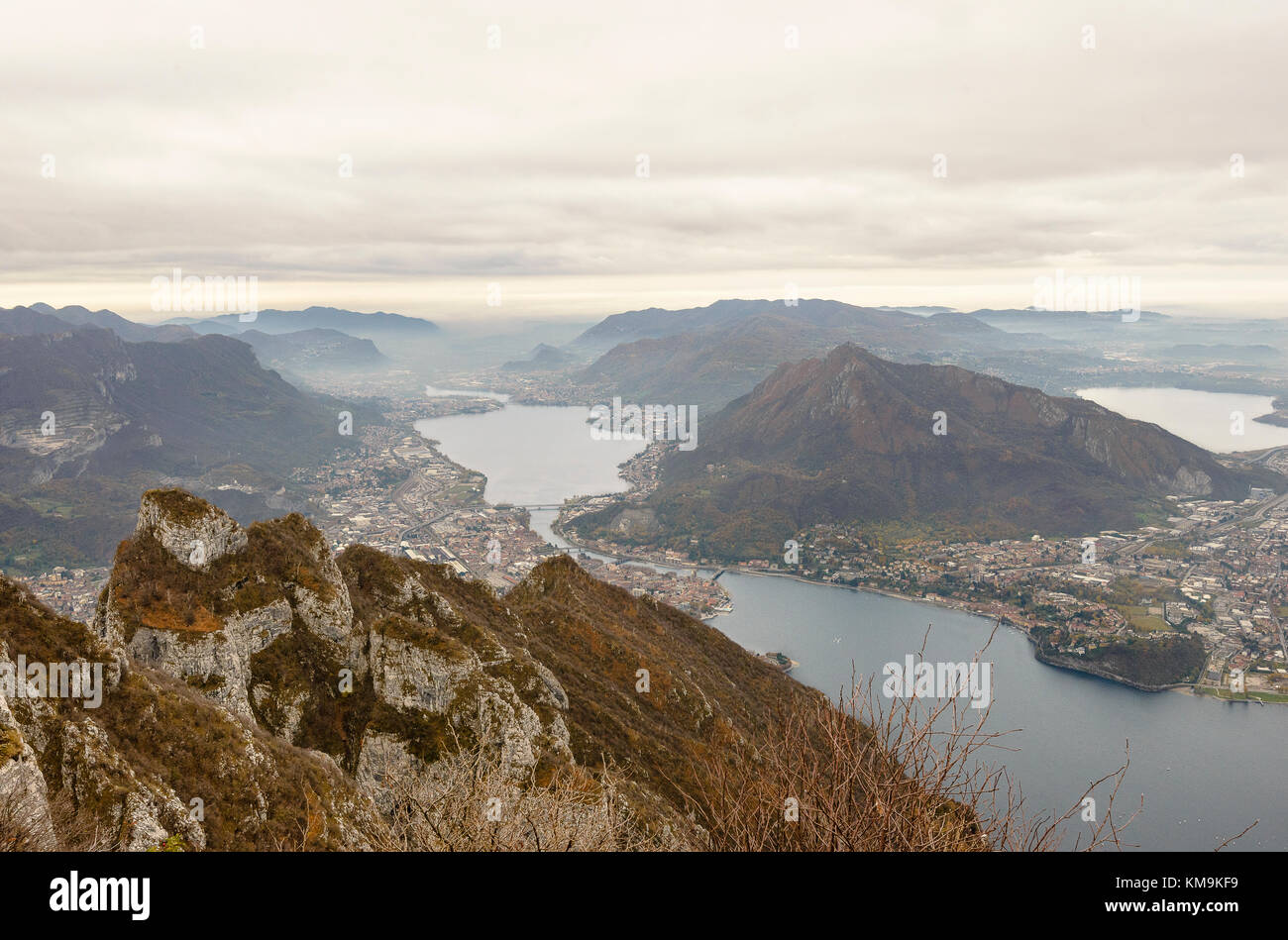 view of the Briantei Lakes from a view point in Piani dei Resinelli Stock Photo