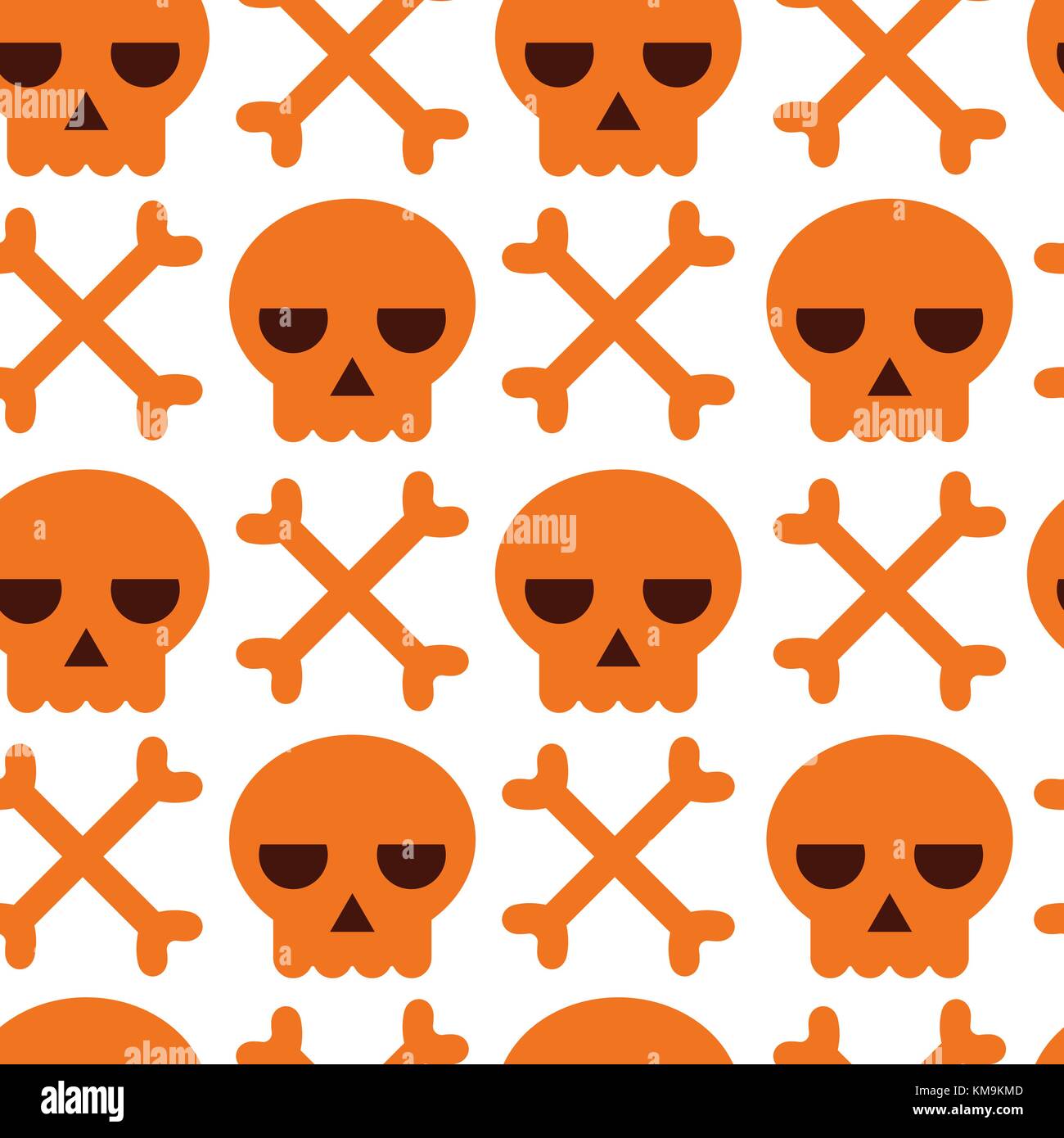 Caution seamless pattern. Vector Skull and bones background. Danger warning, keep out design. Halloween treat or trick party illustration. Print, wrap Stock Vector