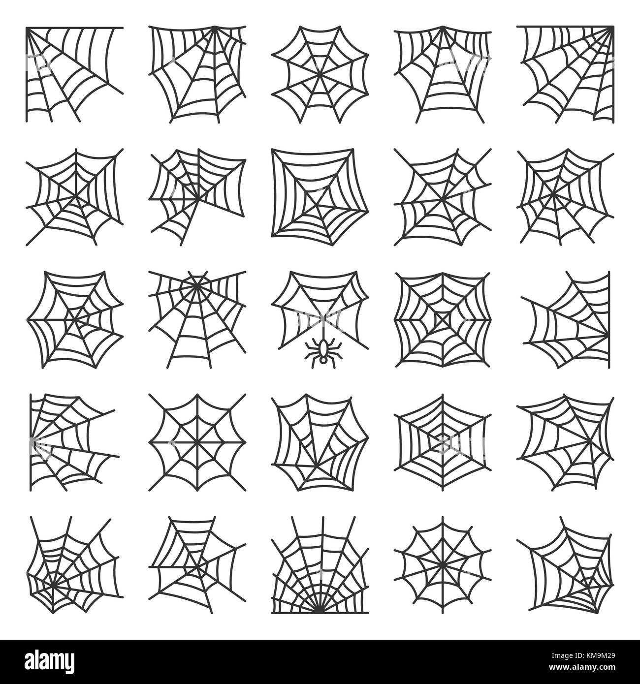 Spider web thin line icon set. Cobweb vector solated on white linear symbol pack. Spiderweb outline sign. Editable stroke. Simple pictogram graphic co Stock Vector