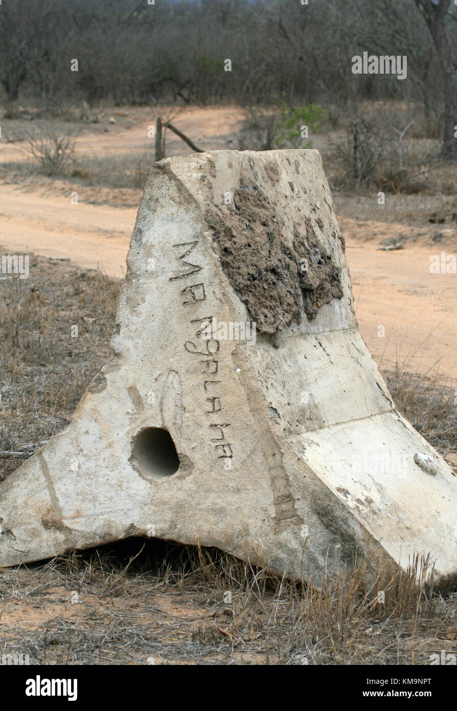 Kruger National Park, picture of an irregular shaped concrete block used for flood control, Marloth Park Stock Photo