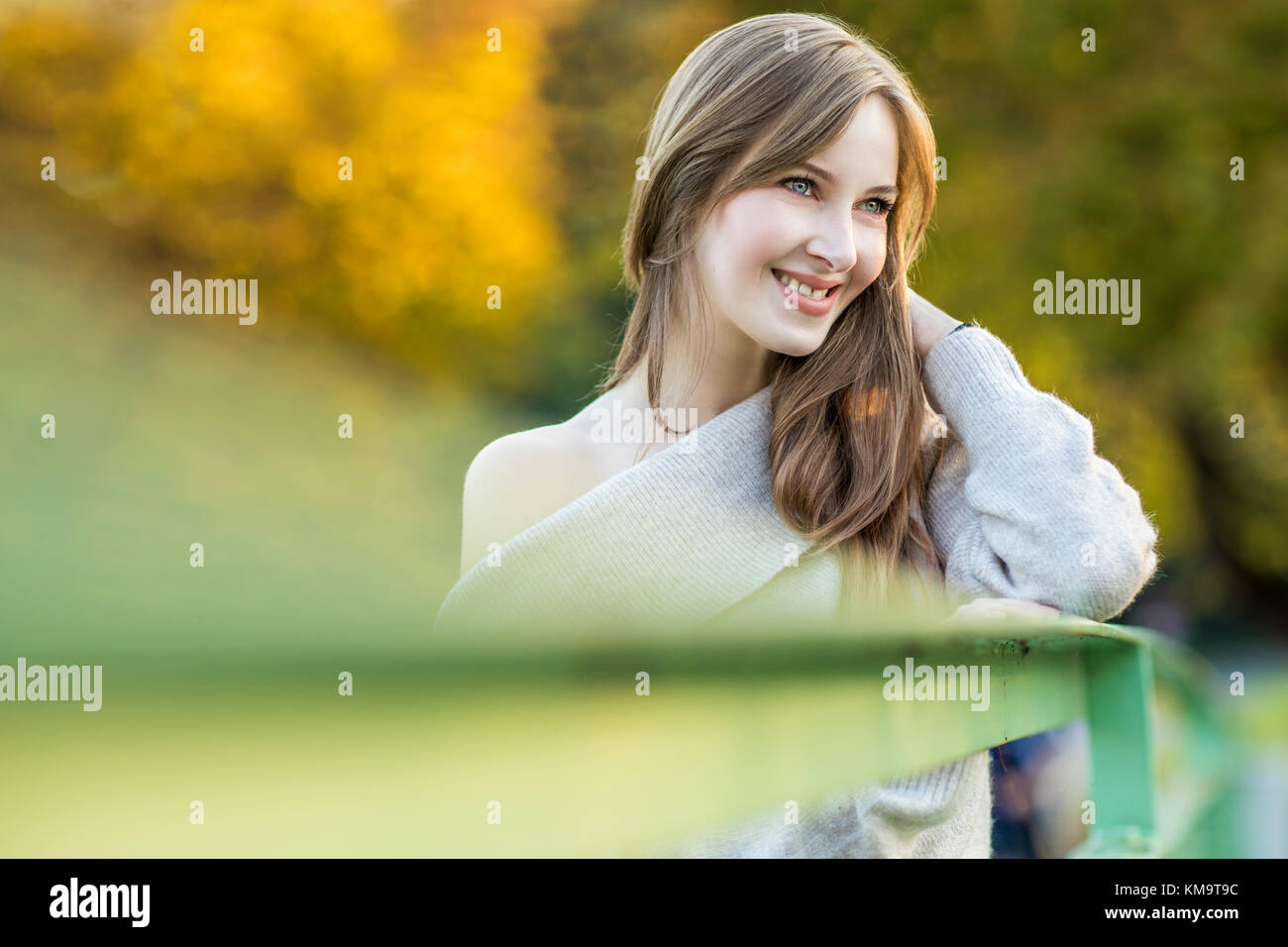 young independent strong woman at spring summer autumn fall walk Stock Photo