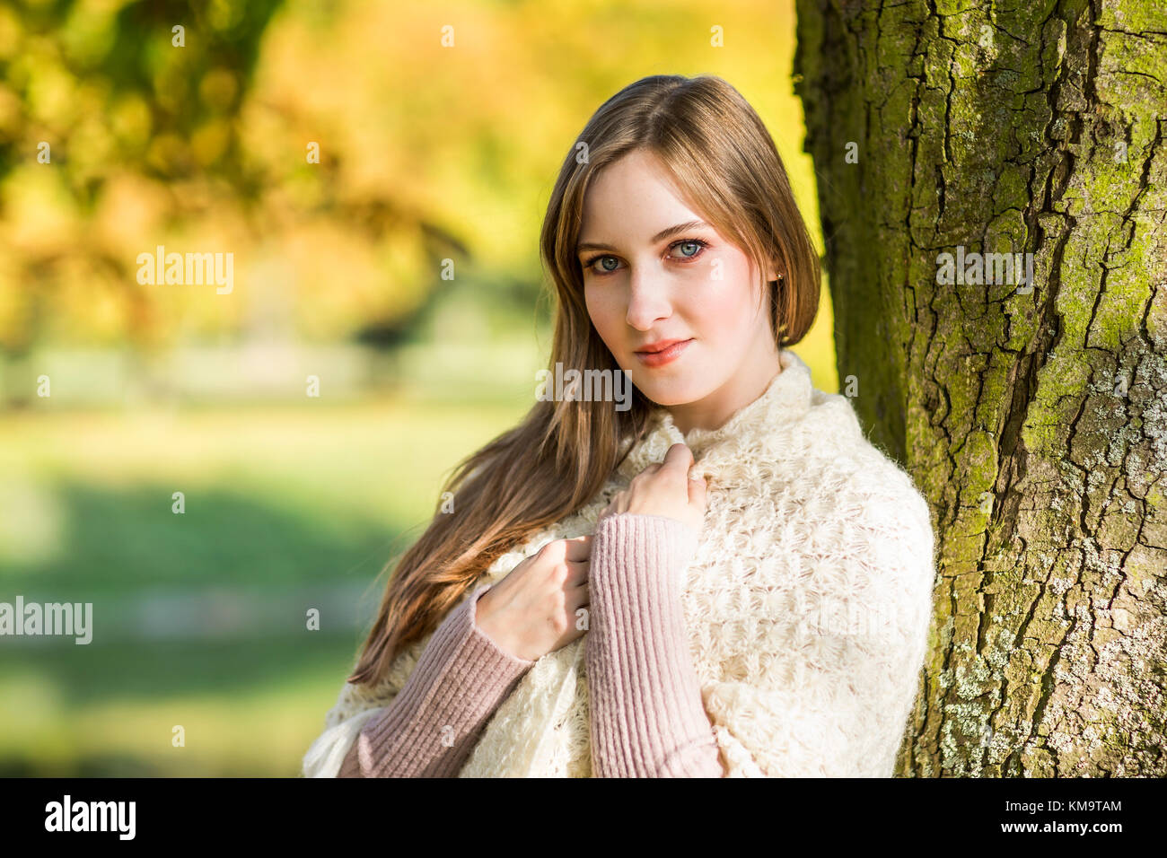 young independent strong woman at spring summer autumn fall walk Stock Photo