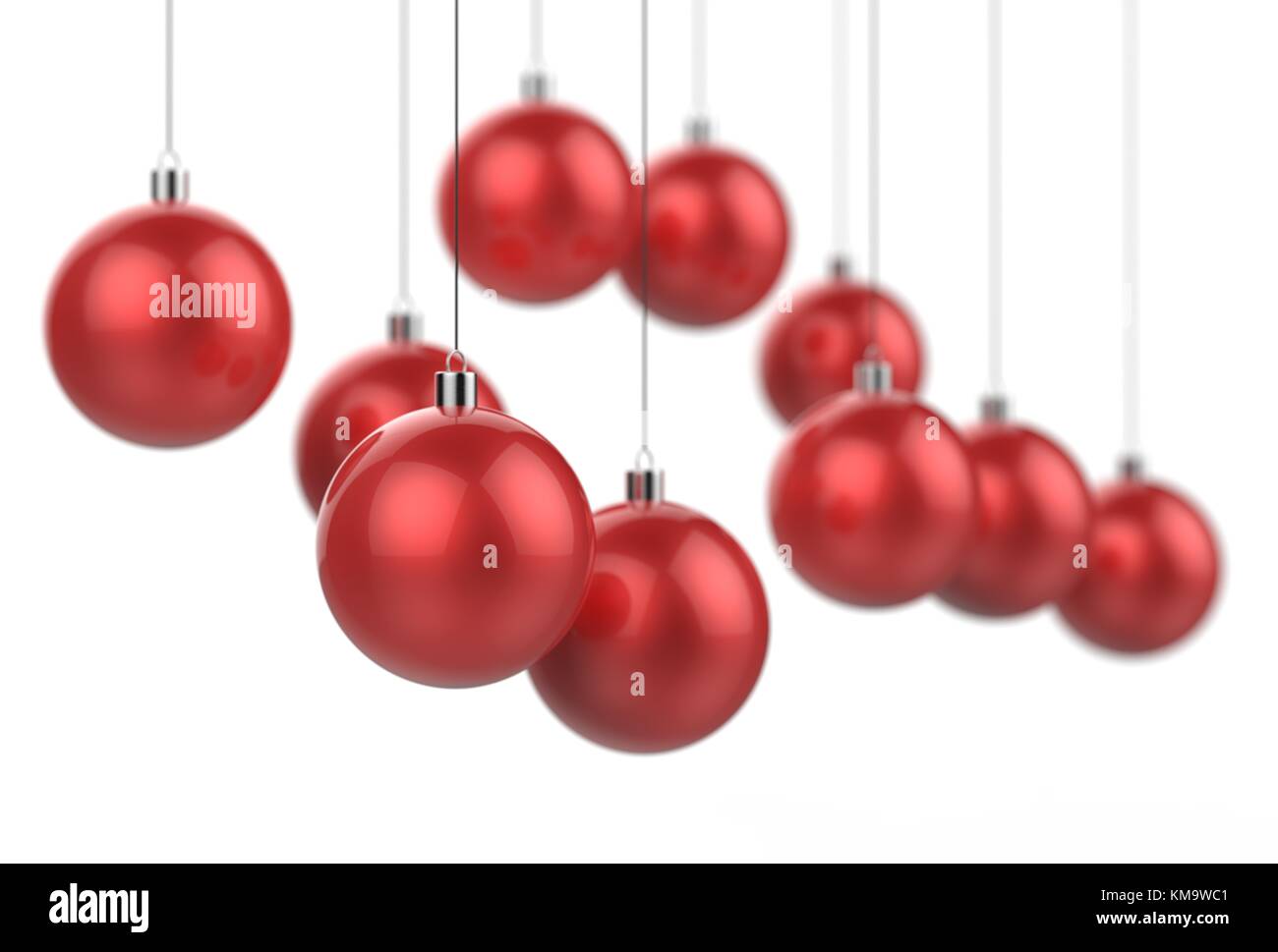 Red Christmas balls isolated on white background with selective focus ...