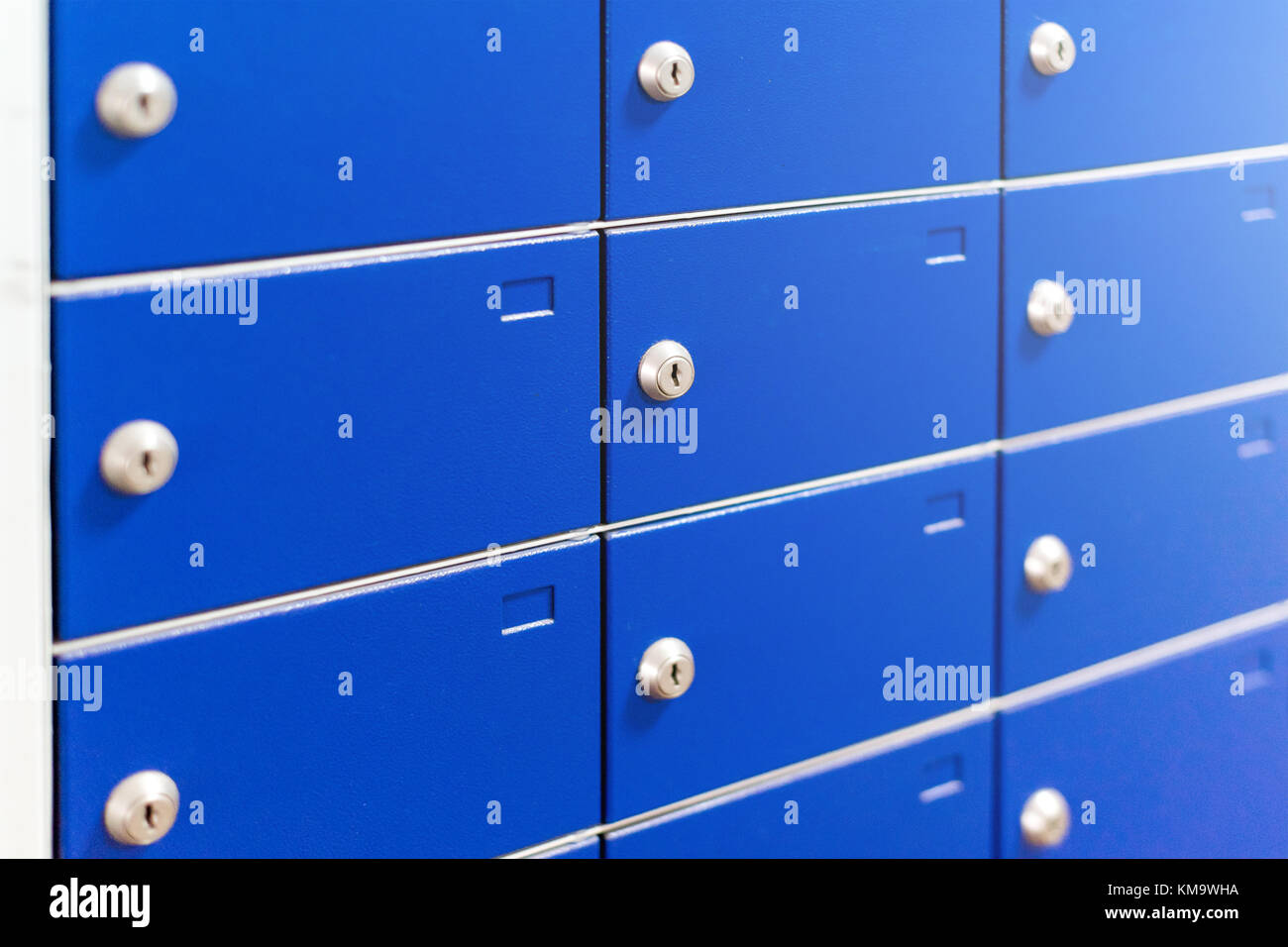 Closeup of metal safe deposit boxes. Outdoor parcel lockers for private