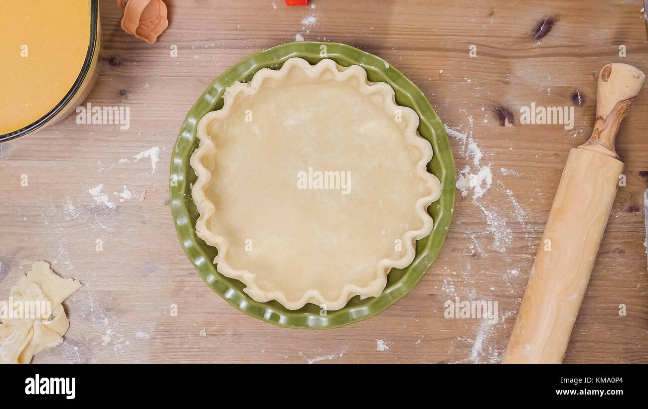 Step by step. Making pie crust from scratch to bake pumpkin pie Stock Photo Alamy
