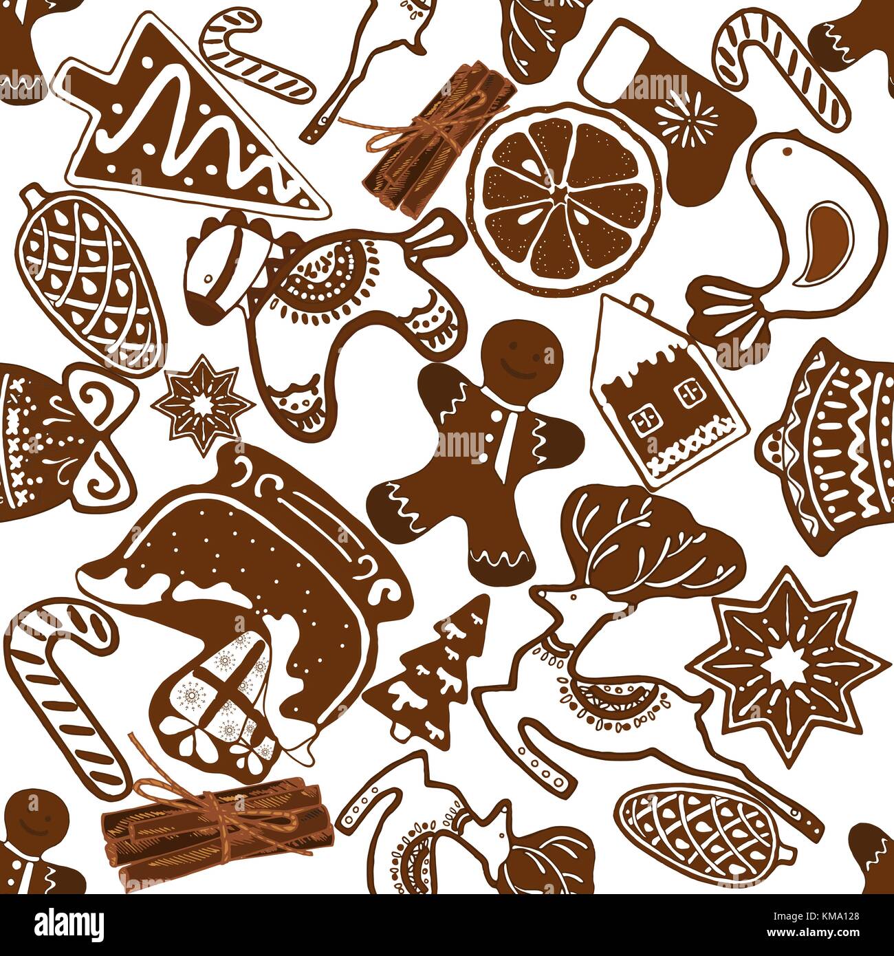 Seamless pattern of hand drawn sketch style Christmas and New Year ...