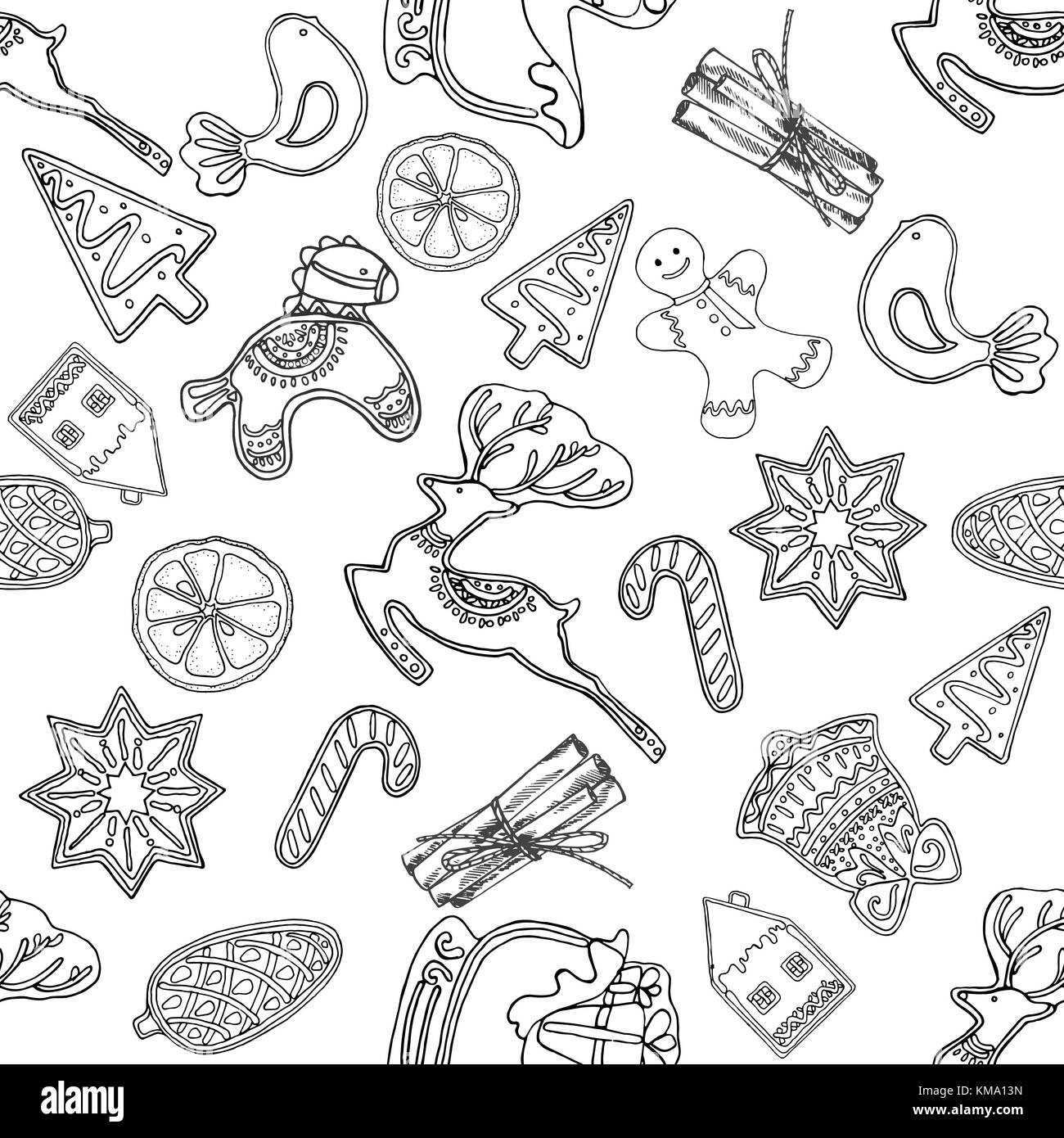 Seamless pattern of hand drawn sketch style Christmas and New Year ...