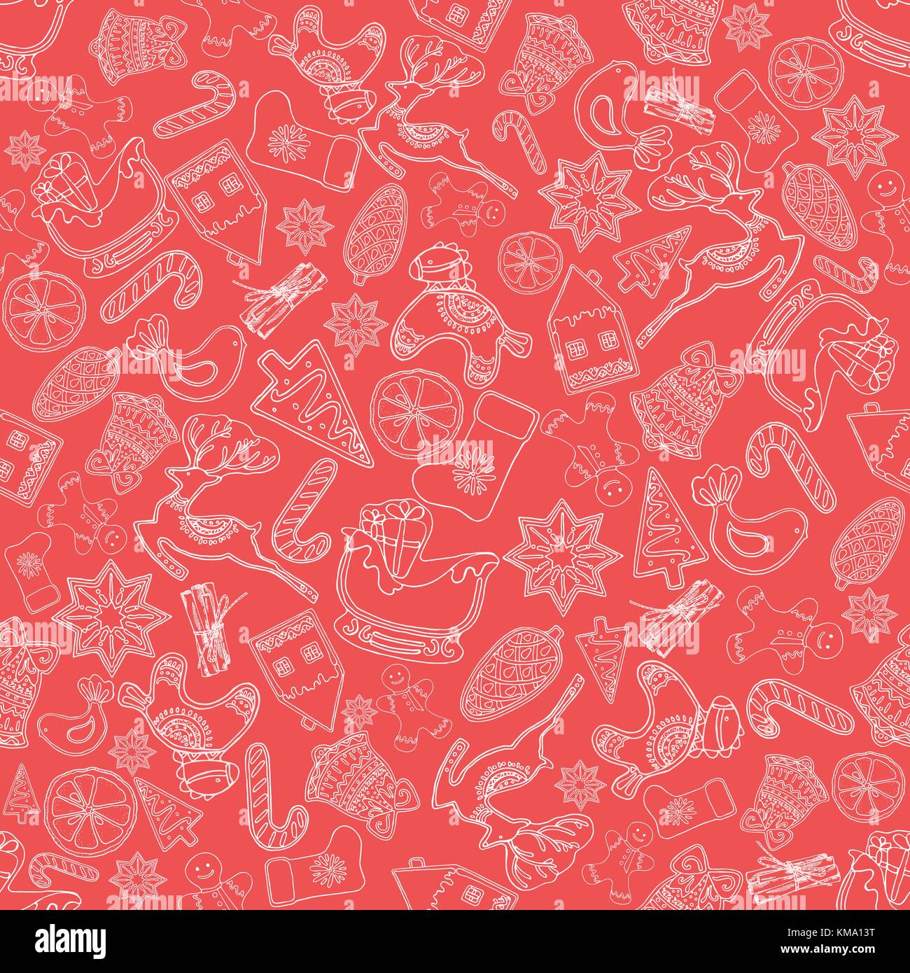 Seamless pattern of hand drawn sketch style Christmas and New Year ...