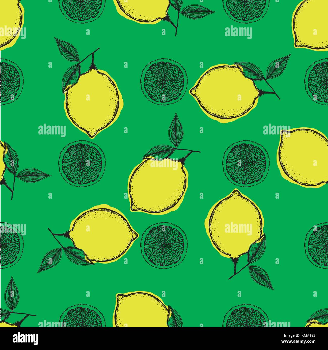 Seamless pattern of hand drawn sketch style lemons - whole with leaf ...