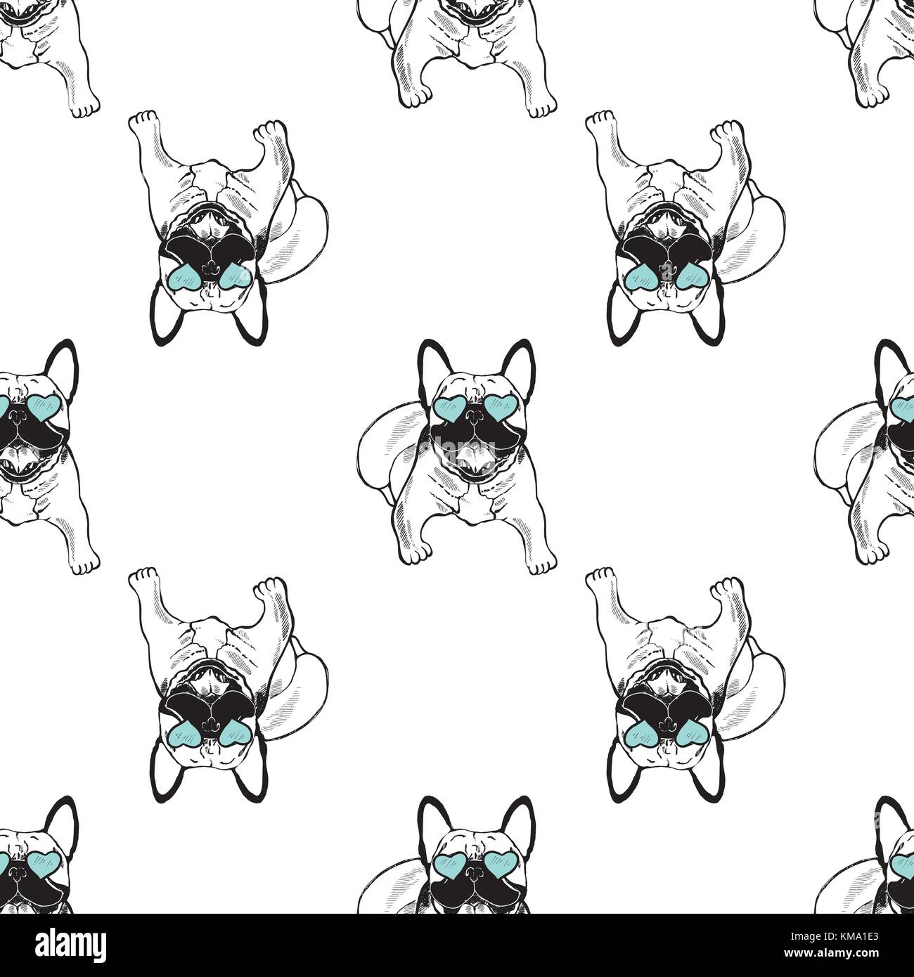 Seamless pattern of hand drawn sketch style bulldogs. Vector ...