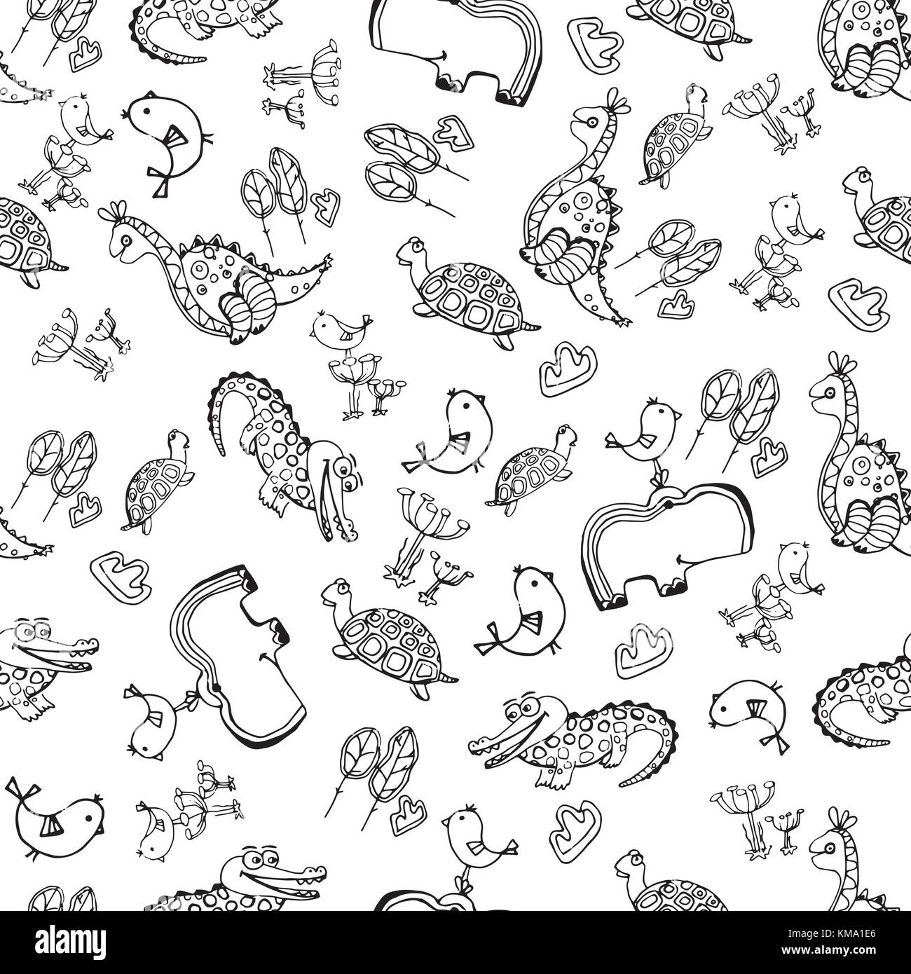 Seamless pattern of hand drawn abstract doodle animals. Vector ...