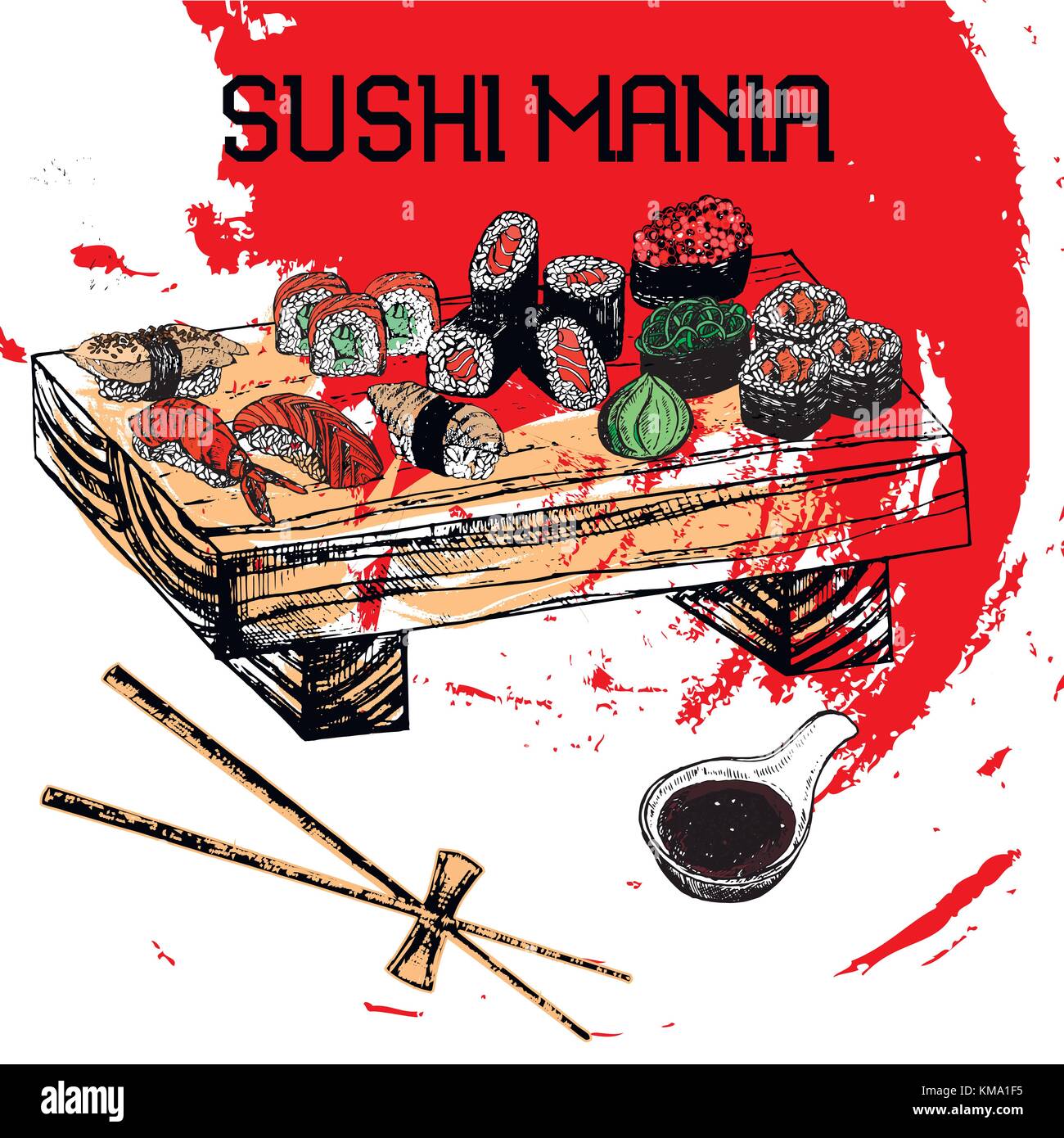 Hand drawn sketch set of sushi. Isolated vector illustration Stock ...