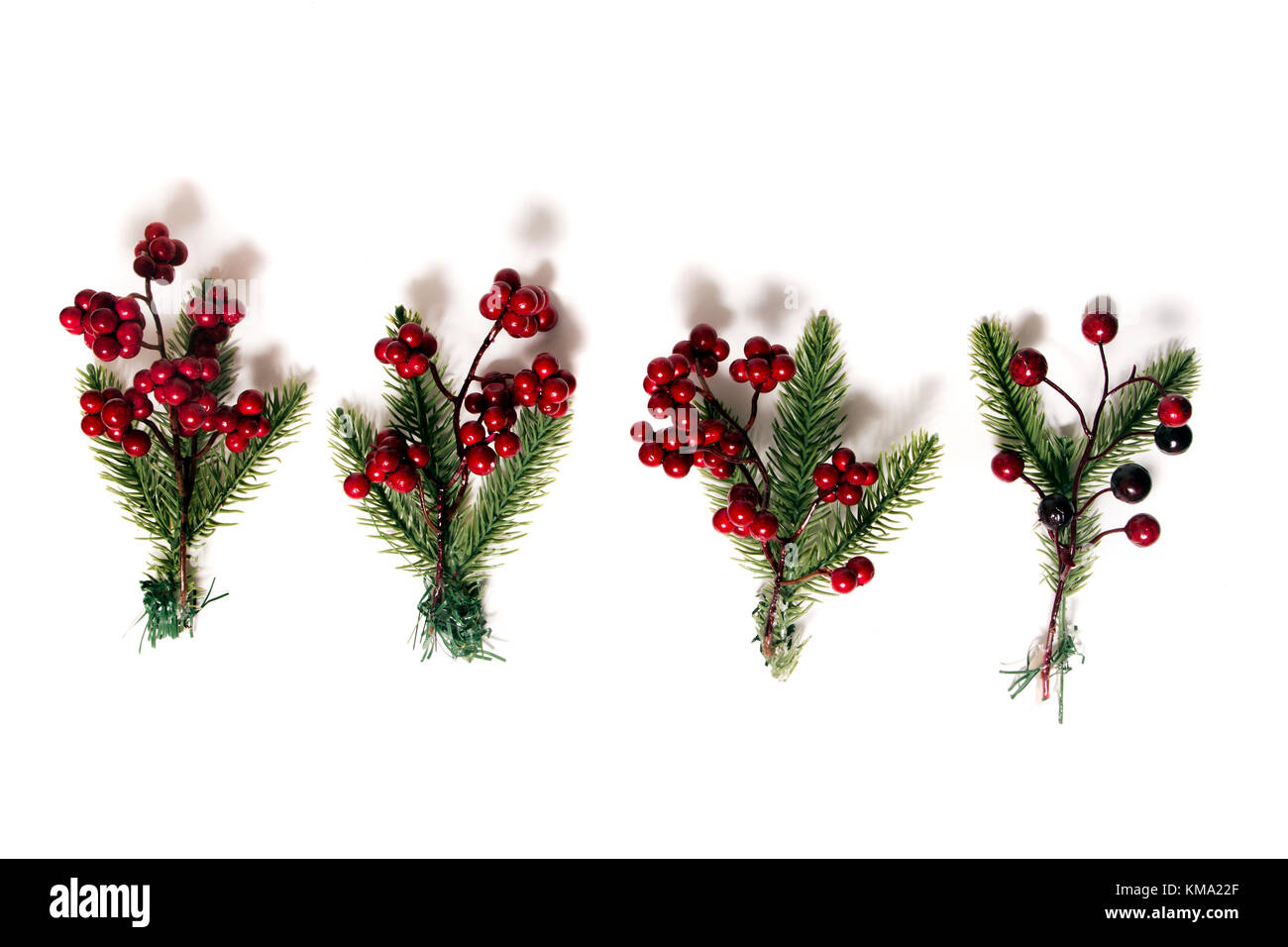 Different Christmas berry branches isolated on a white background. Stock Photo