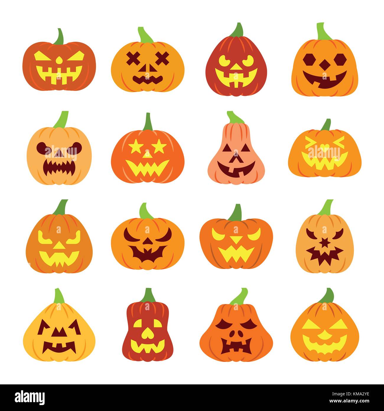 Colorful carving face Halloween Pumpkin icon set. Vector flat design ...