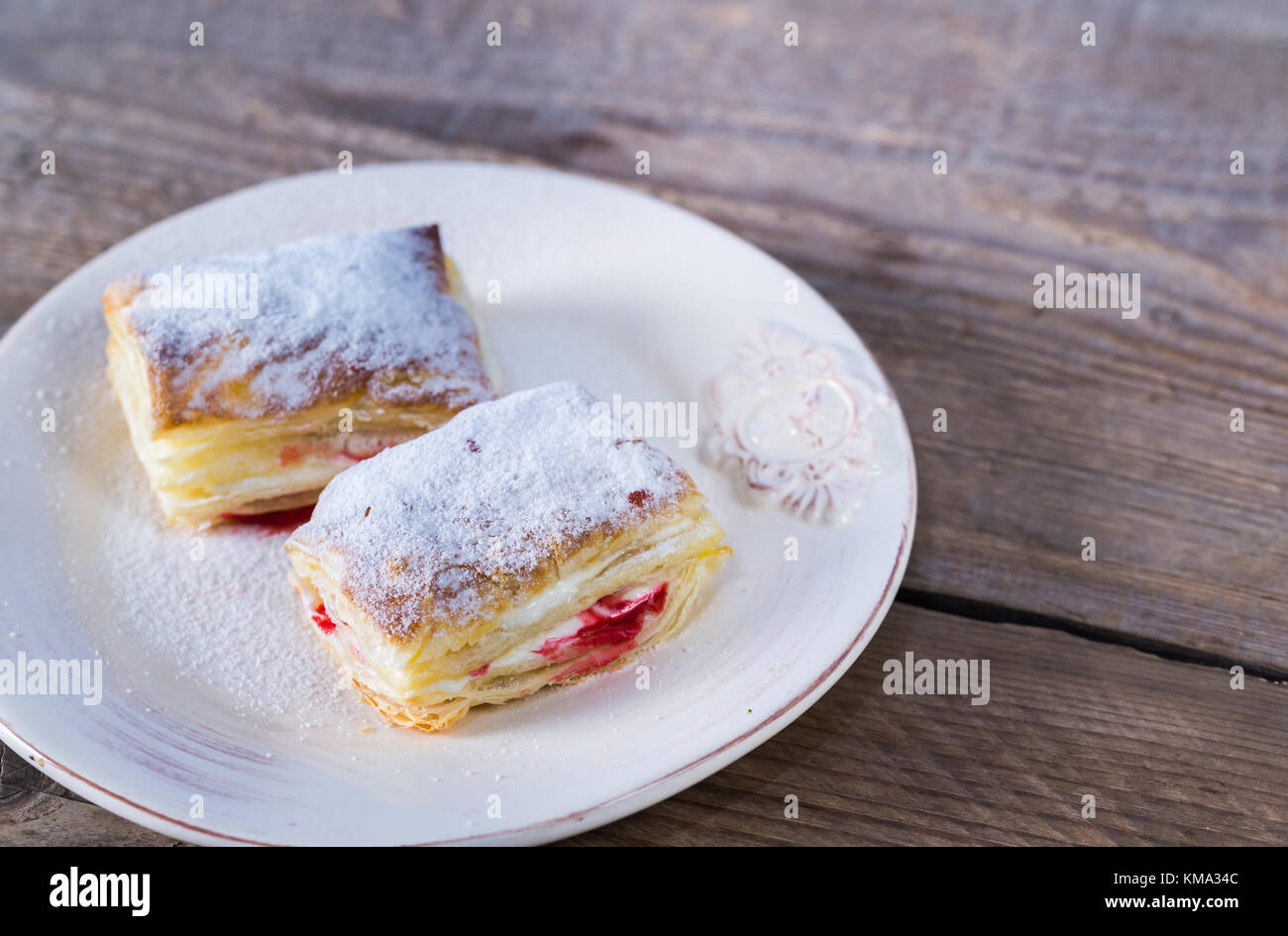 Mille-feuille with fresh cherry Stock Photo