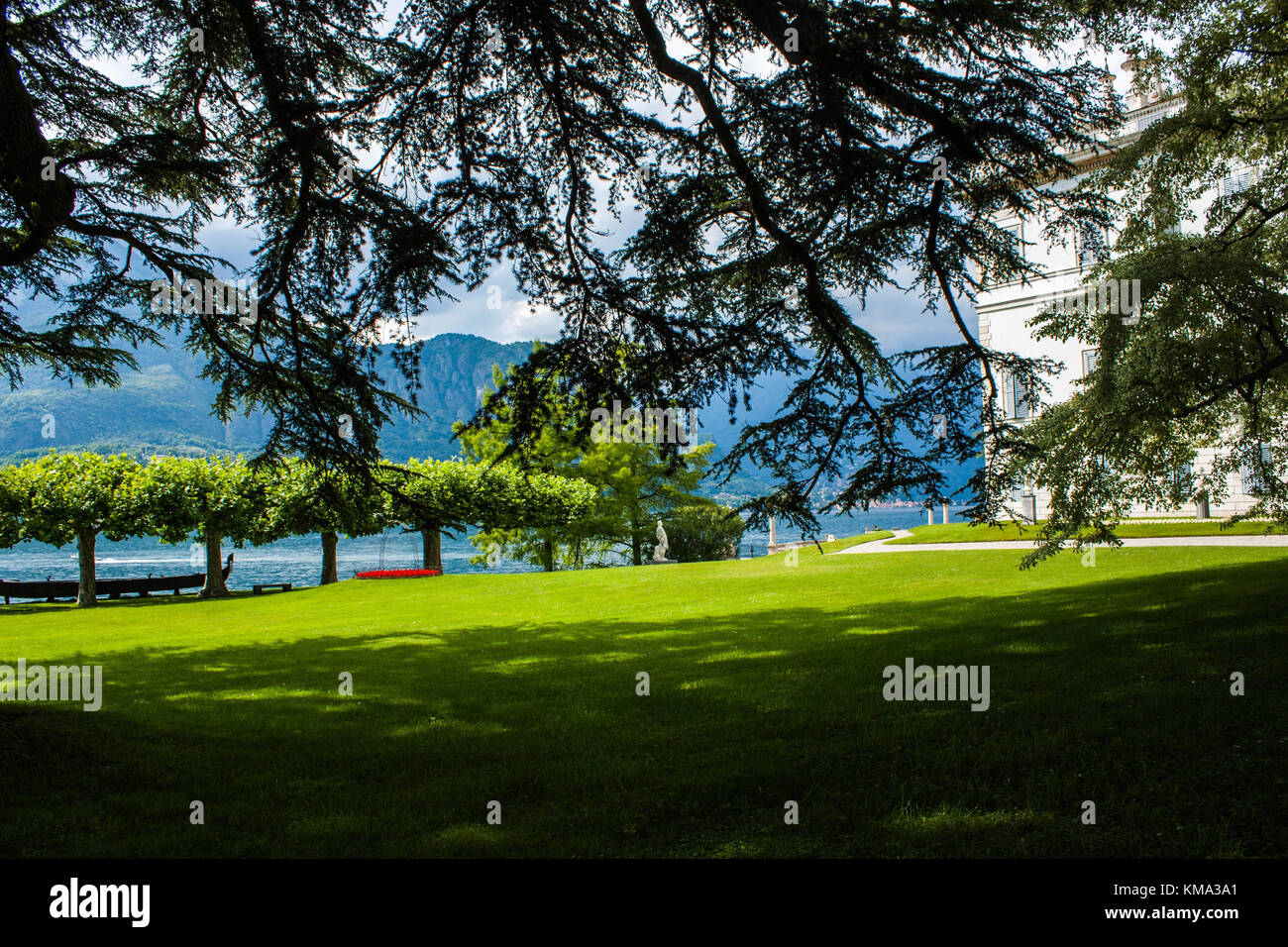 Bellagio city on Lake Como, Italy. Lombardy region. Italian famous landmark, Villa Melzi Park. Botanic Garden plants and trees Stock Photo