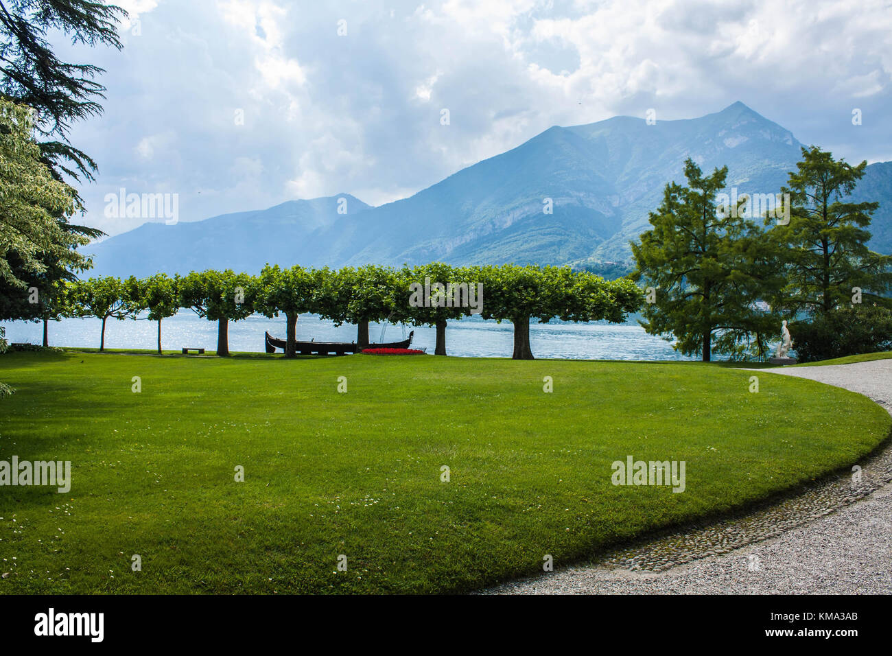 Bellagio city on Lake Como, Italy. Lombardy region. Italian famous landmark, Villa Melzi Park. Botanic Garden plants and trees Stock Photo