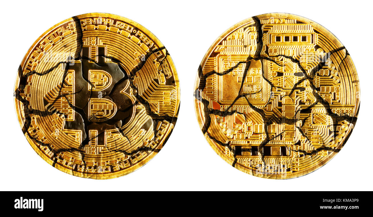 Face and back of the crypto currency golden bitcoin isolated on white  background. The concept of virtual international currency and business on  the In Stock Photo - Alamy