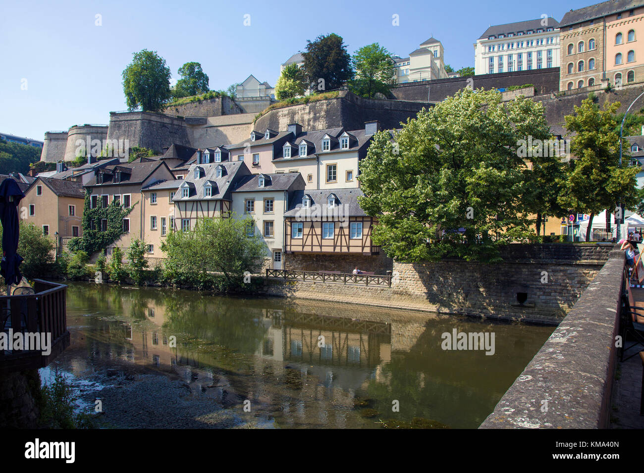 Alzette river at lower city, Grund, Luxembourg-city, Luxembourg, Europe Stock Photo