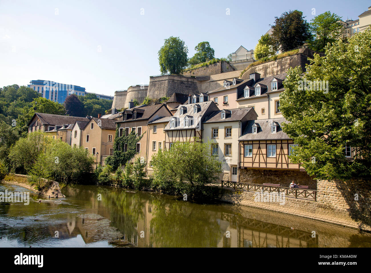 Alzette river at lower city, Grund, Luxembourg-city, Luxembourg, Europe ...