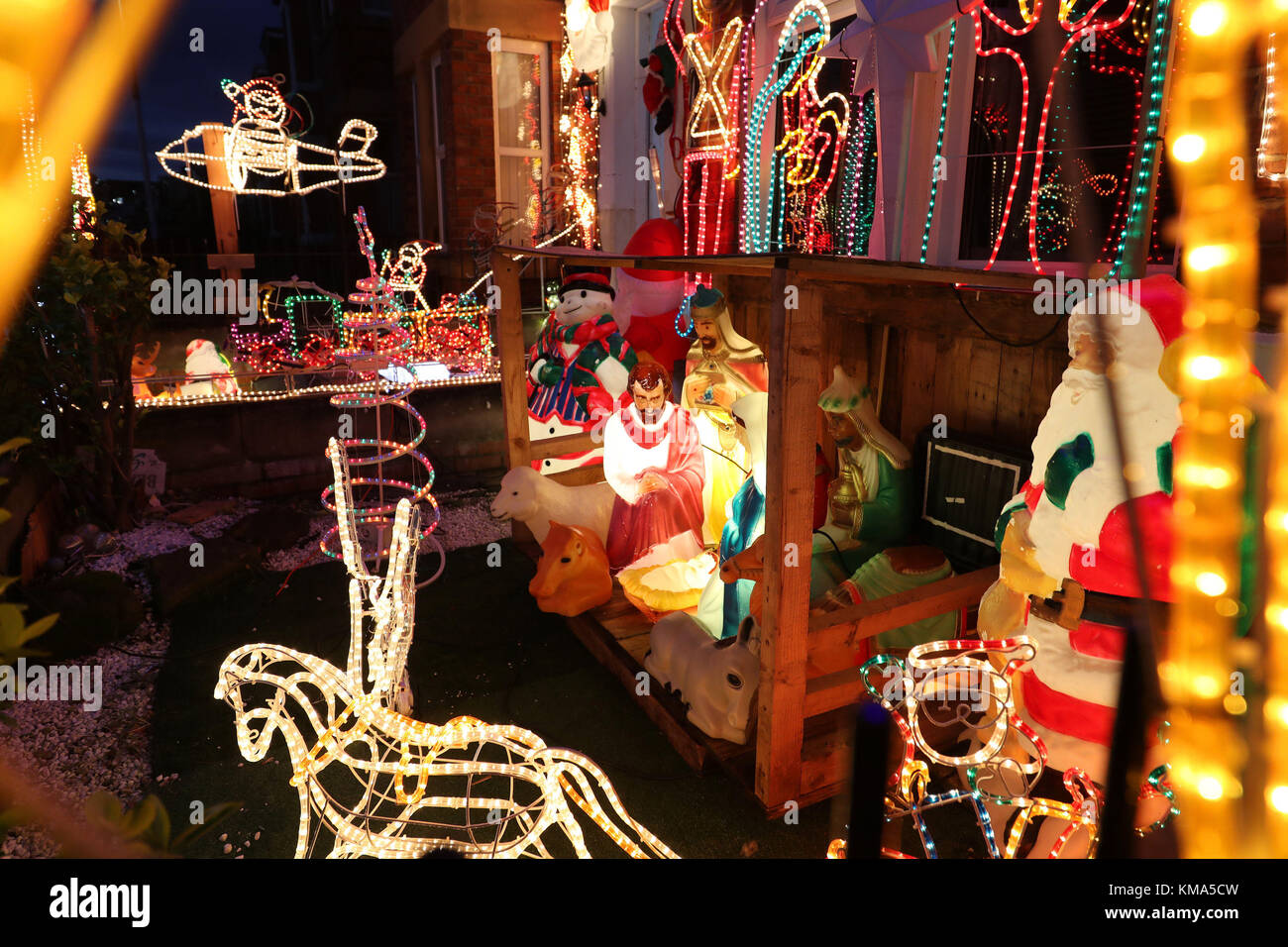 A house decorated in Christmas lights on Rodsley Avenue in Gateshead
