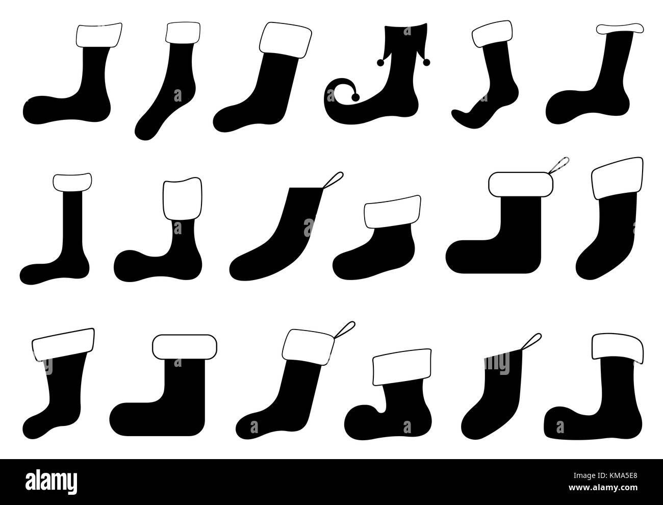 Set of different Christmas socks isolated on white Stock Photo