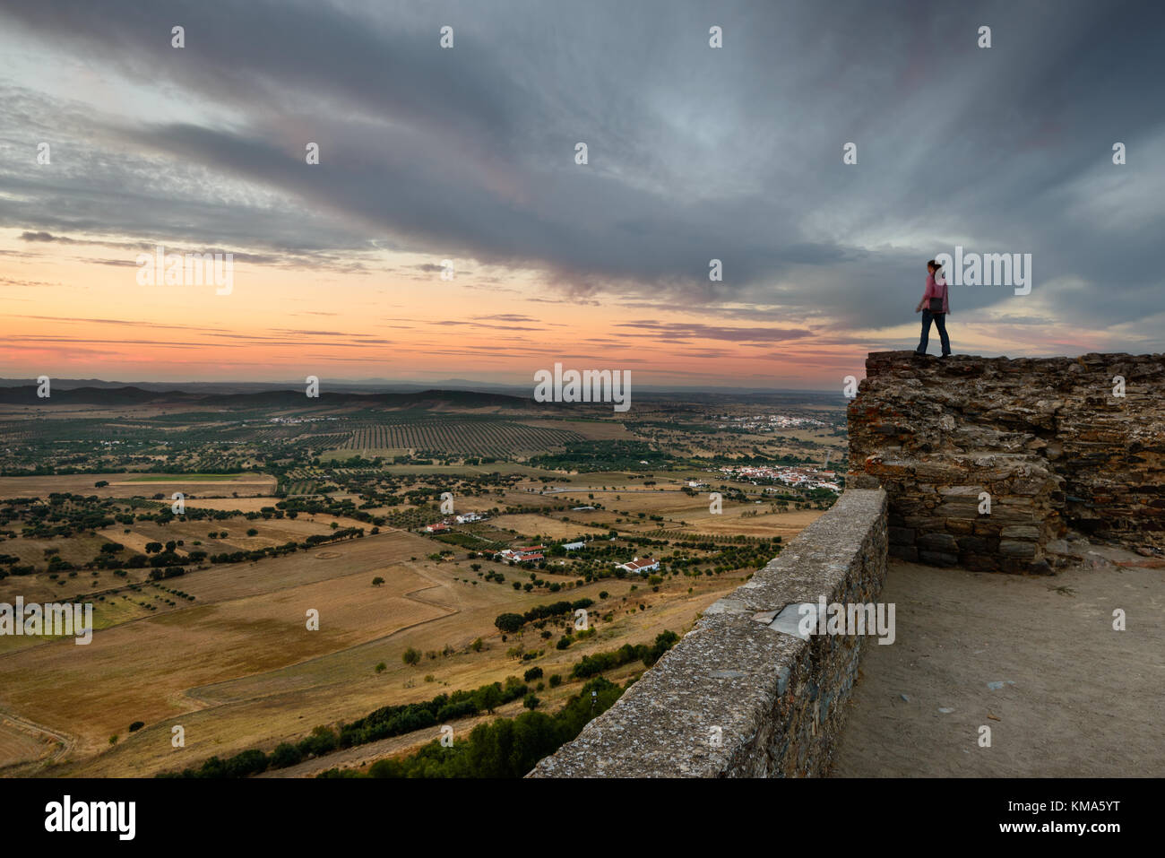 The medieval village of Monsaraz is a tourist attraction in the Alentejo, Portugal. From the walls of his castle we can contemplate an amazing view. Stock Photo