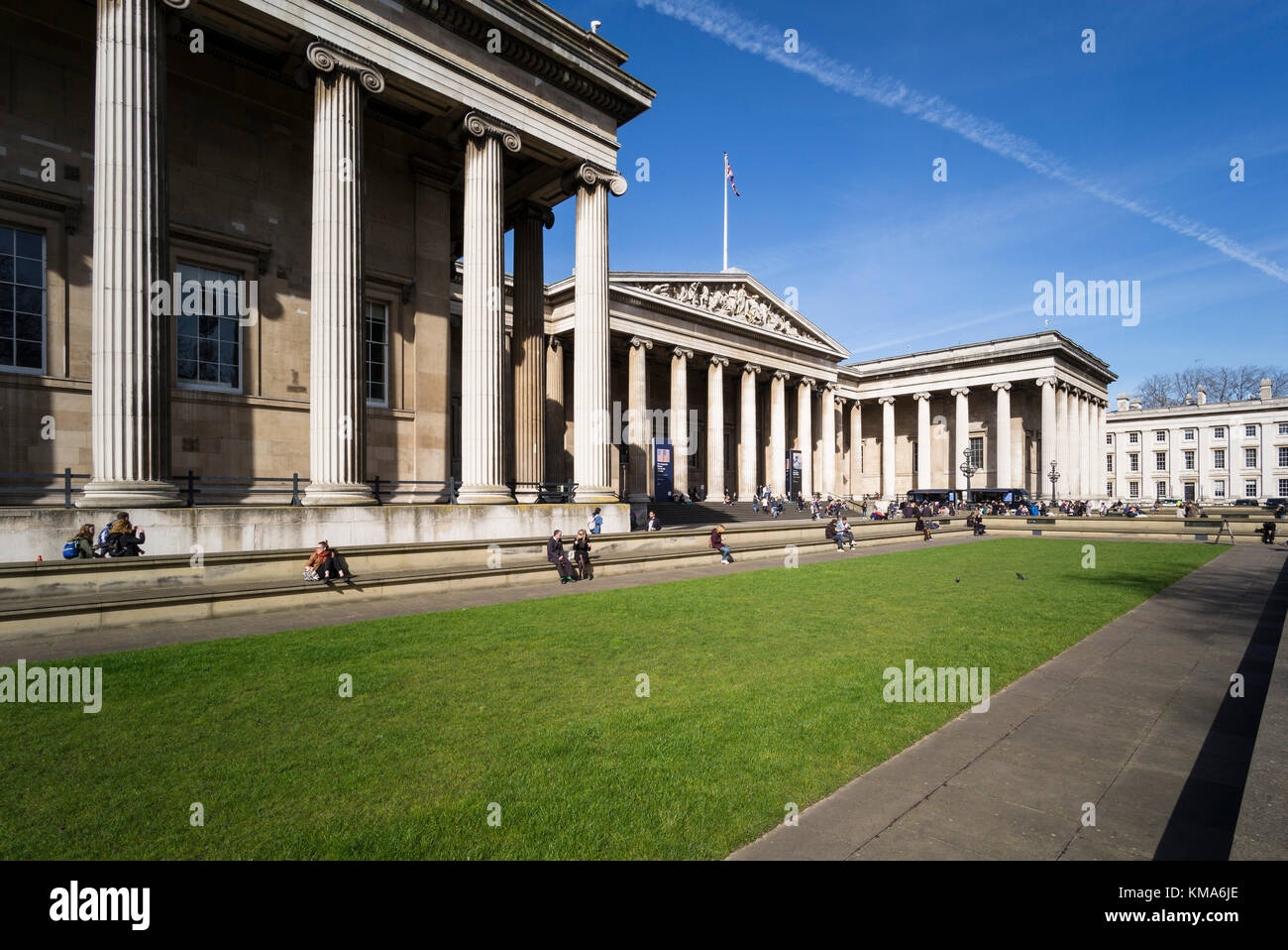 London. England. Greek Revival exterior of the British Museum, designed by Sir Robert Smirke (1780–1867) in 1823 and completed in 1852. Stock Photo